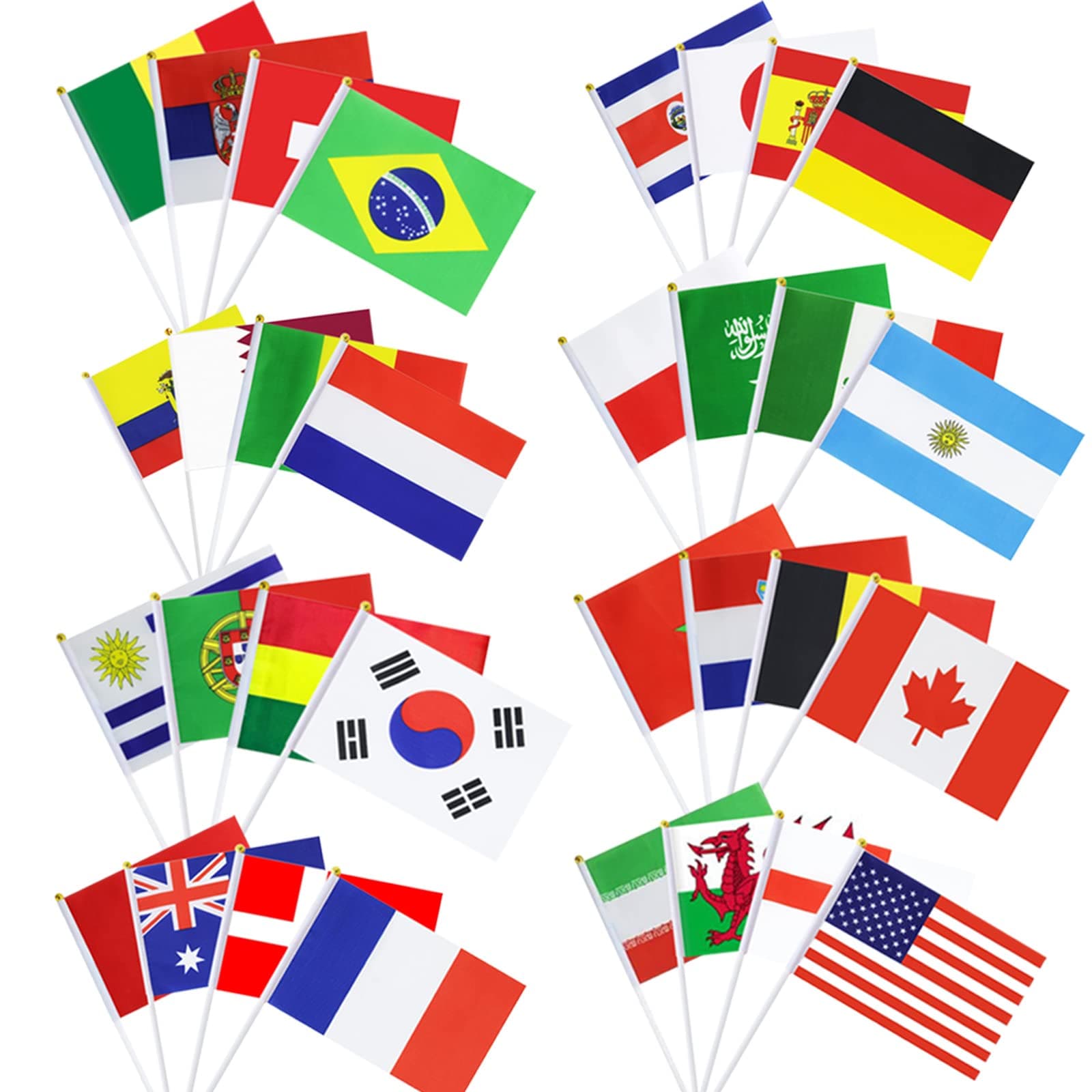 World Cup 2022 Flags, World Flags, 32 pcs World Cup 2022 All Participating National Teams Flags in Hand, for World Cup 2022 Decroations Flags for Match, Football Party, Restaurant, Bar Decoration