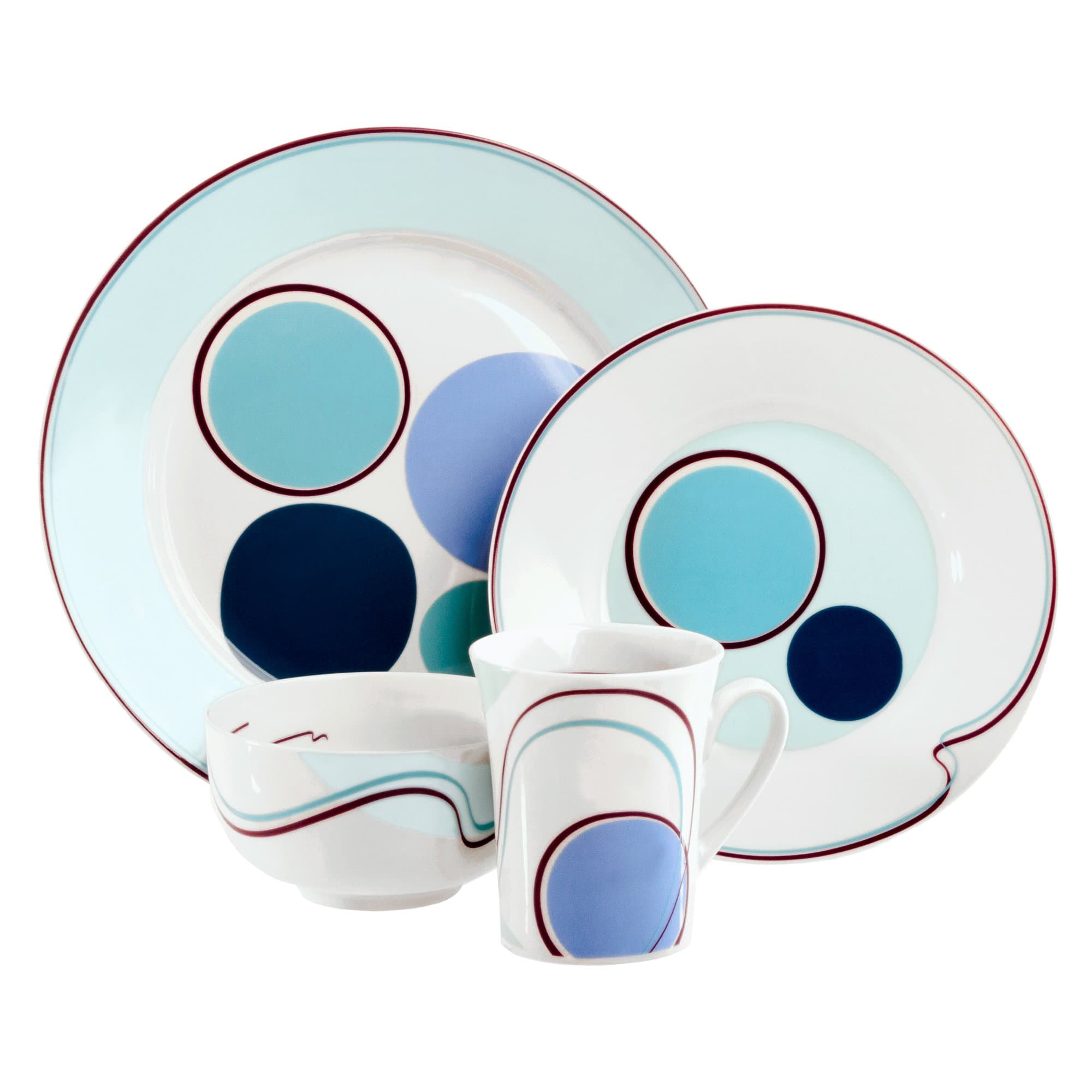 Halsa 4-Piece Portion Control Dinnerware Set, Blue, Porcelain, Individual Place Setting
