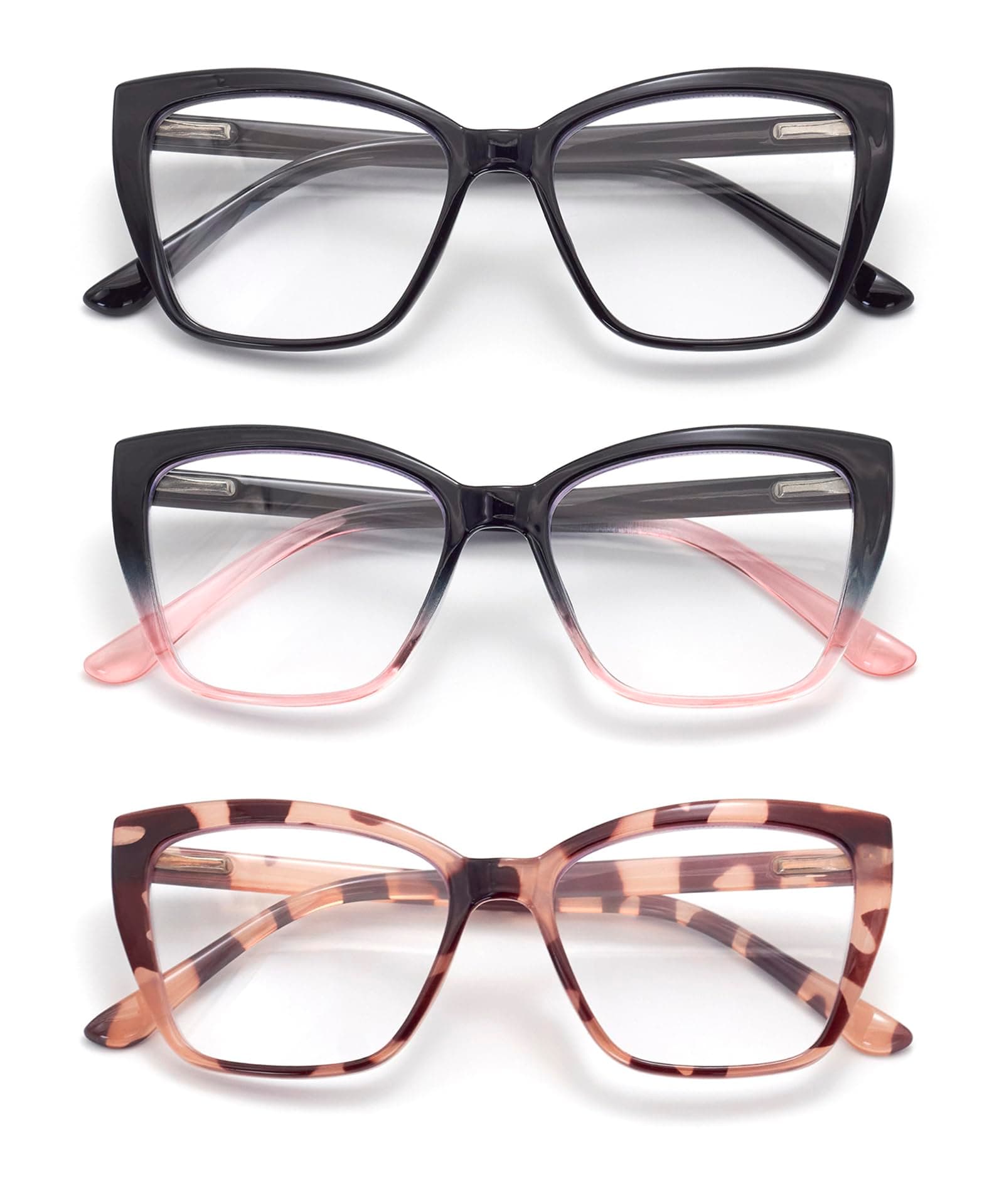 3-Pack Reading Glasses for Women, Oprah Style Frame Spring Hinge Readers Blue Light Blocking Glasses