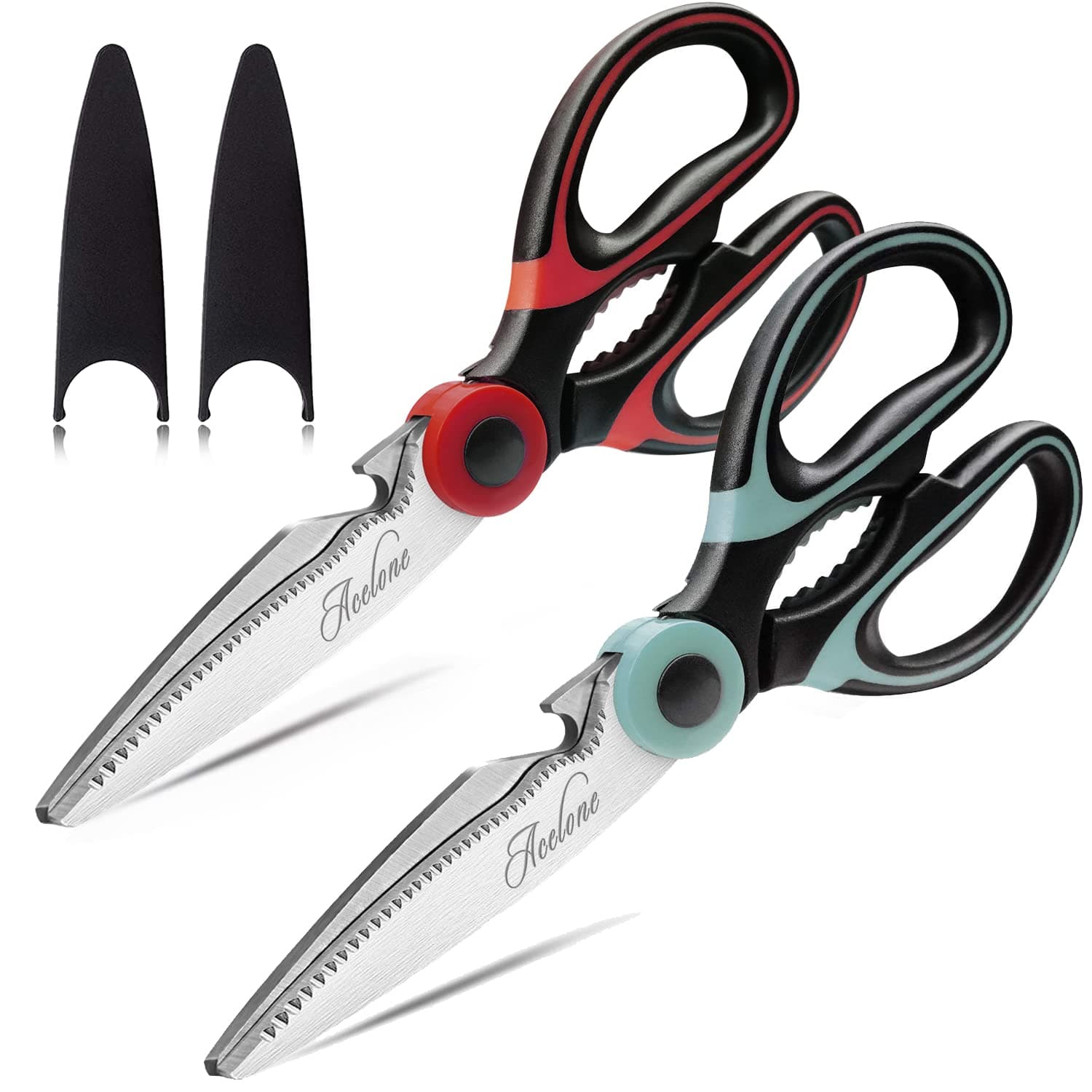 Kitchen Shears,Kitchen Scissors Heavy Duty Meat Scissors Poultry Shears, Dishwasher Safe Food Cooking Scissors All Purpose Stainless Steel Utility Scissors, 2-Pack (Red,Aqua)