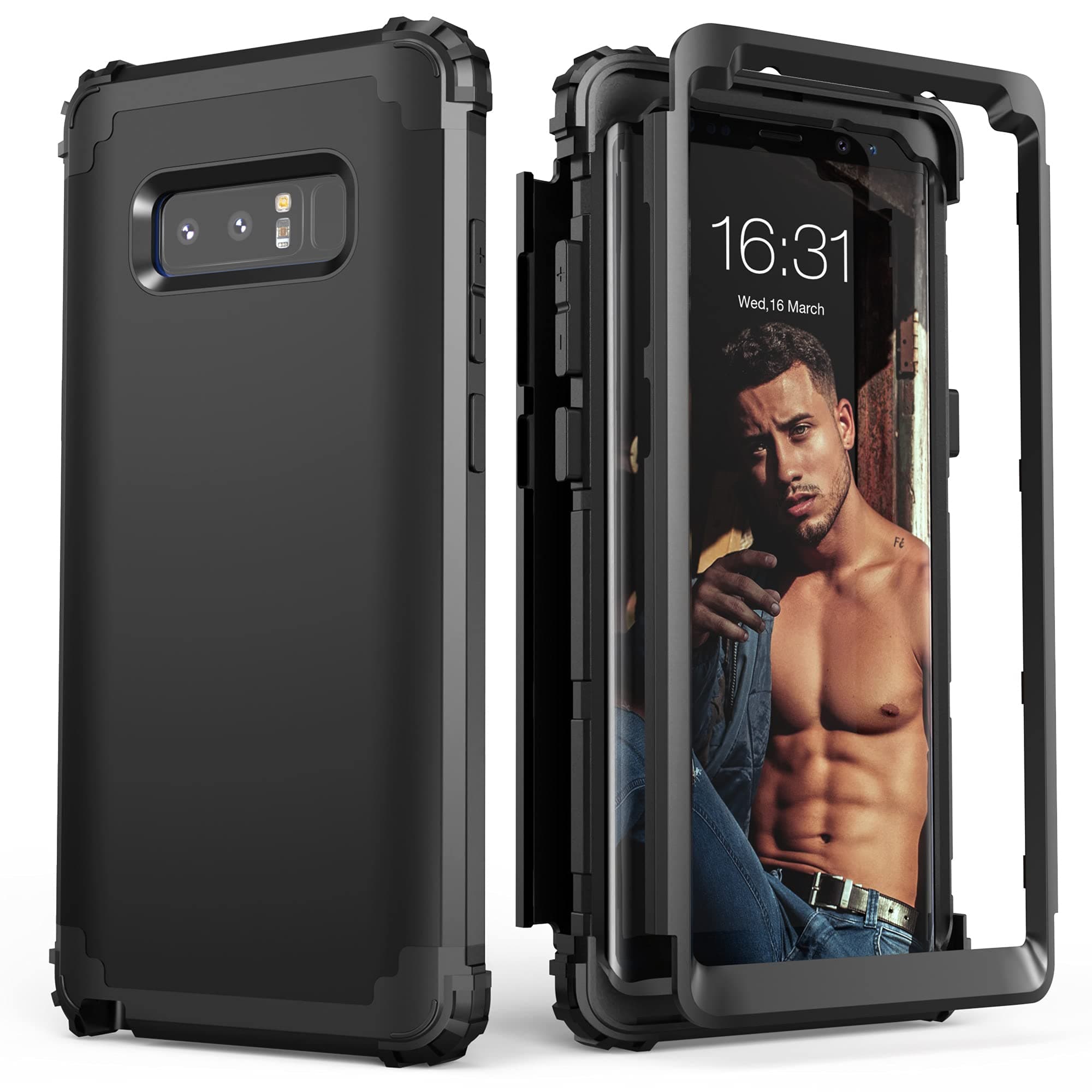for Galaxy Note 8 Case, 3 in 1 Shockproof Slim Hybrid Heavy Duty Protection Hard PC Cover Soft Silicone Rugged Bumper Full Body Case for for Galaxy Note 8, Black
