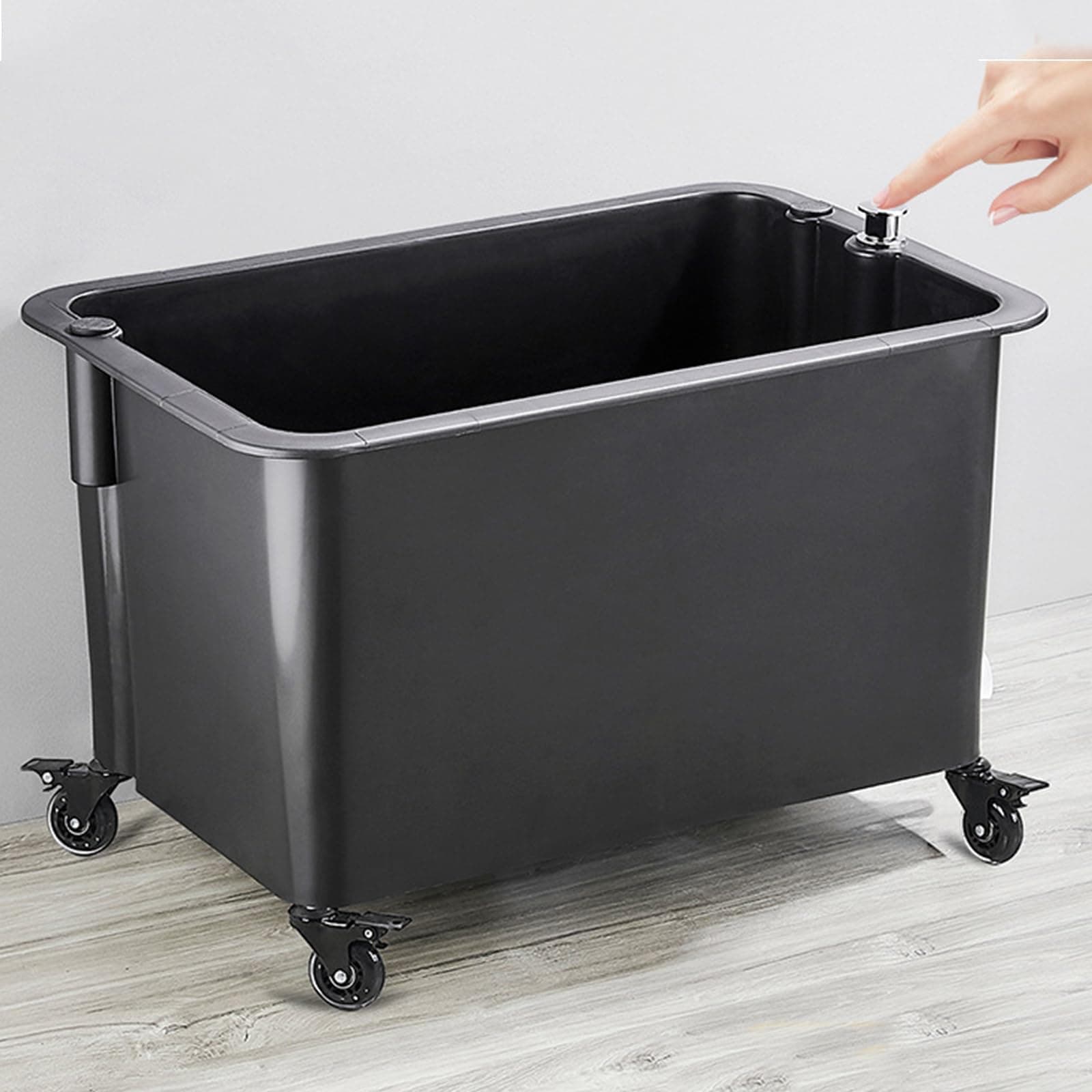 Freestanding Utility Plastic Sink Mop with Rollers, Portable Floor Mop Service Basin with Drain Button, Laundry Tub for Balcony Bathroom Garage Workshop Commercial Outdoor(with Wheels, Black)