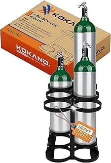 Premium Quality Detachable Oxygen Tank Holder (6) for E, D, M9/C Size Cylinders - Solid Metal Storage Rack - Portable Oxygen Tank Carrier |Travel & Vehicle Use (Black) (4.5" Wide Slots)