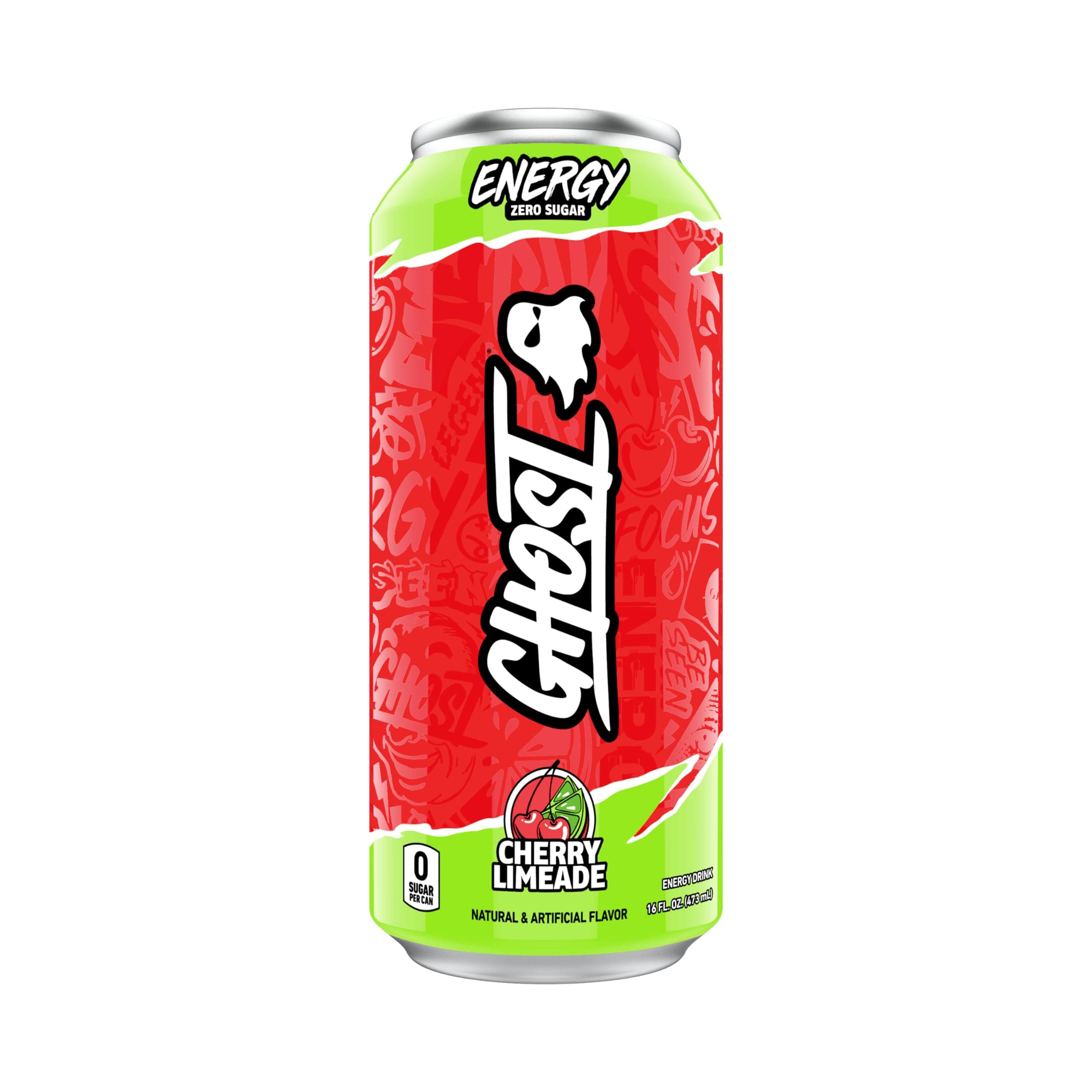 GHOST Energy Drink - Single Can, Cherry Limeade 16oz - Energy & Focus & No Artificial Colors - 200mg Natural Caffeine, L-Carnitine & Taurine - Gluten-Free & Vegan