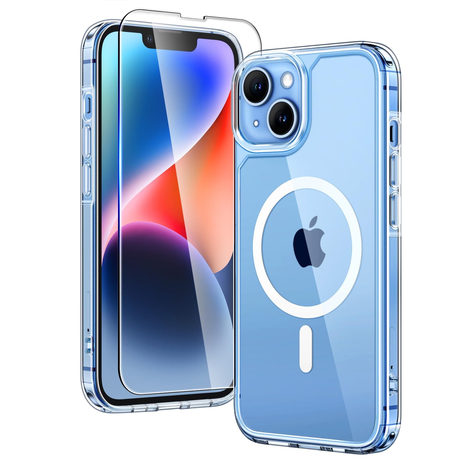 TAURI 2 in 1 Magnetic for iPhone 14 Case Clear, [Compatible with MagSafe] with Screen Protectors, Military-Grade Drop Protection Shockproof Slim 14 Cover 6.1 Inch