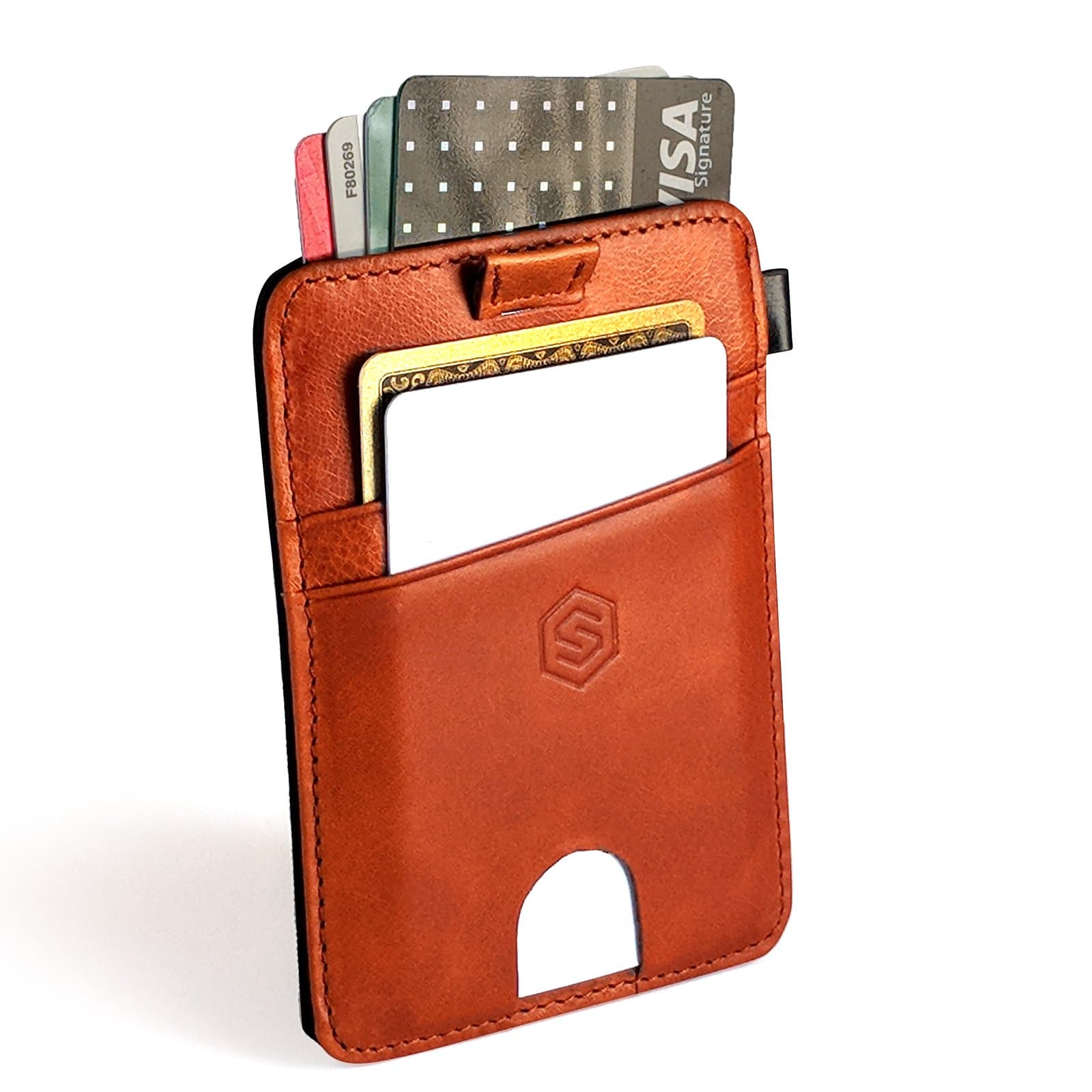 Strapo Design - Expandable Minimalist Wallet - Slim & RFID Secure Wallet - With Elastic Strap, Premium Durable Leather, RFID Blocking, Convenient pull-out strap, (Brown Tanned)