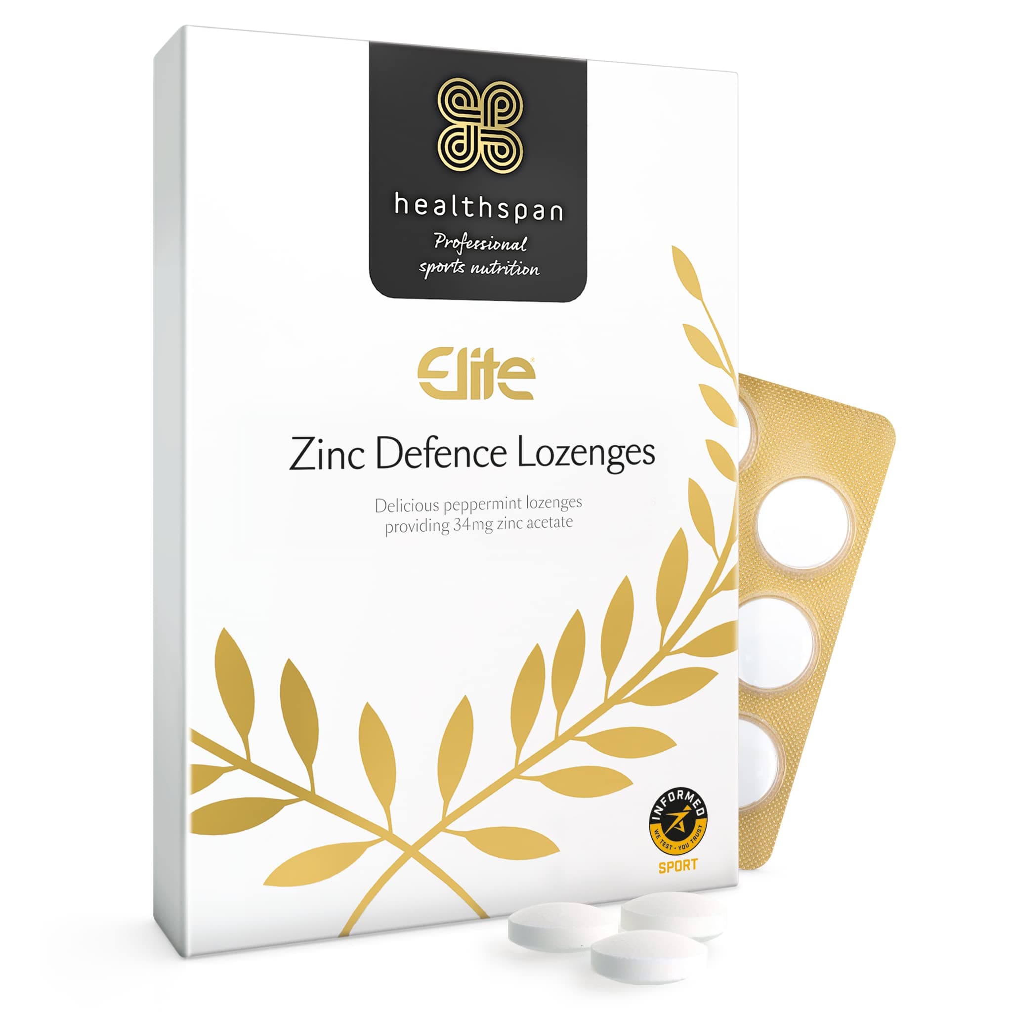 Zinc Defence Lozenges 34mg | Providing 34mg Zinc Acetate | Immune Support | Cold & Flu | All Blacks Official Partner | Peppermint | Informed Sport Accredited | Vegan (45 Lozenges)