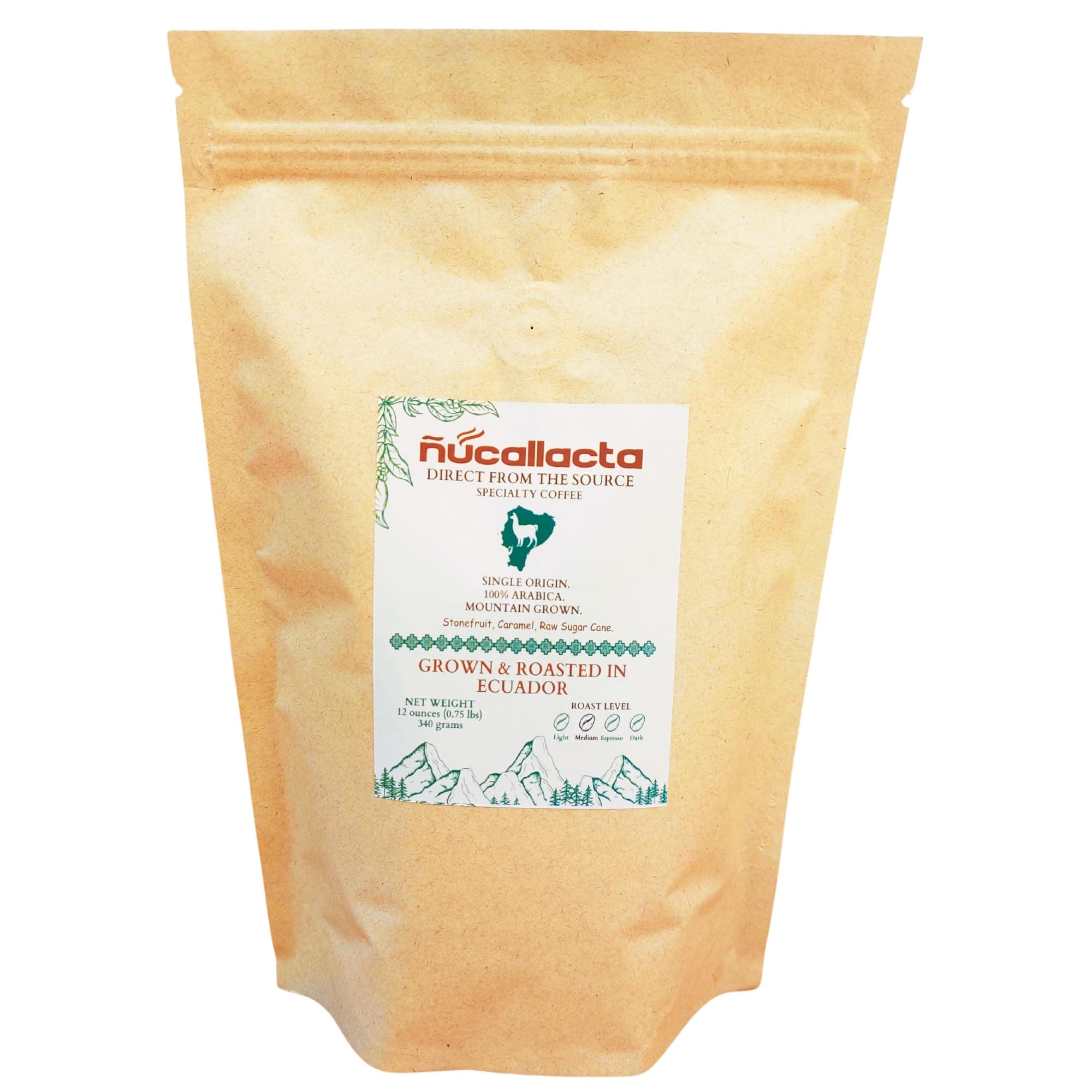 Ecuador Coffee Medium Breakfast Roast Specialty Mountain Grown Single Origin Direct Trade Arabica Washed Whole Bean Coffee - Nucallacta