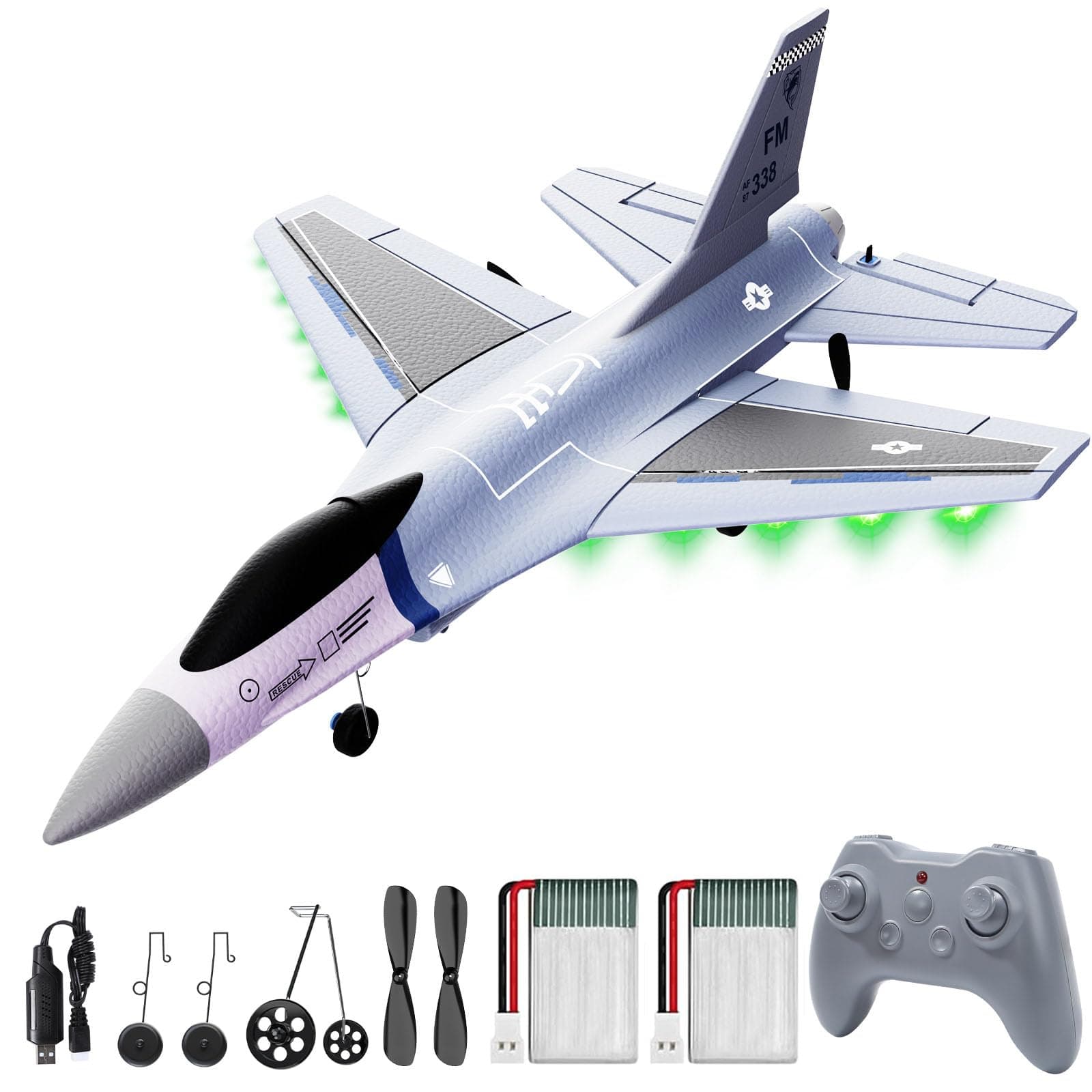 DEERCF16 Fighting Falcon RC Plane,3CH Remote Control Airplane Fighter Toys,2.4GHz 6-axis Gyro Stabilizer RTF Glider Aircraft Plane with 2 Batteries,Easy to Fly for Beginners Kids Adults