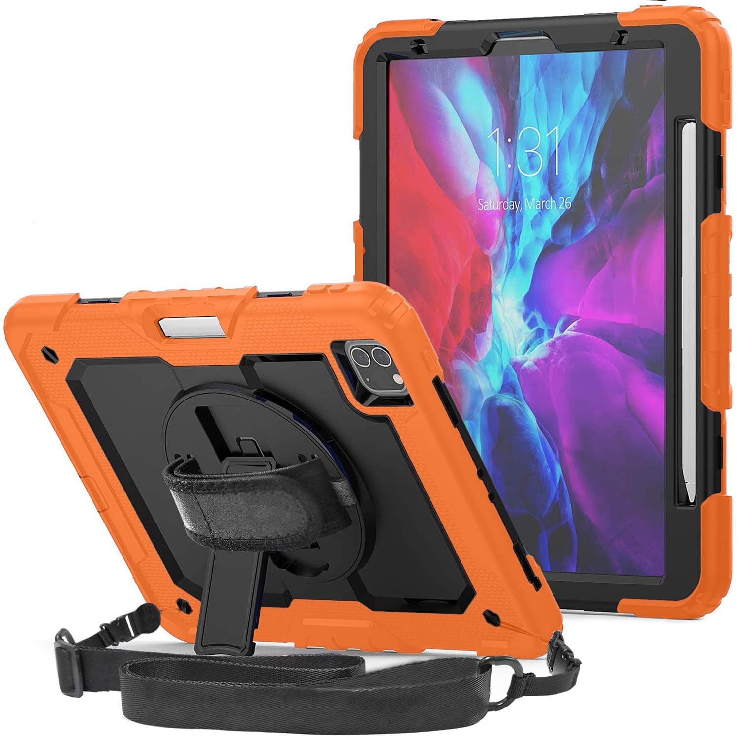 DuraSafe Cases for iPad PRO 12.9 3/4 / 5/6 [iPad Pro 12.9 6th 2022 5th 2021 4th 2020 3rd 2018 ] A2436 A2764 A2437 A2378 A2461 A2379 A1876 A2014 A1895 A2229 A2069 A2232 Kick Stand Rugged Case - Orange