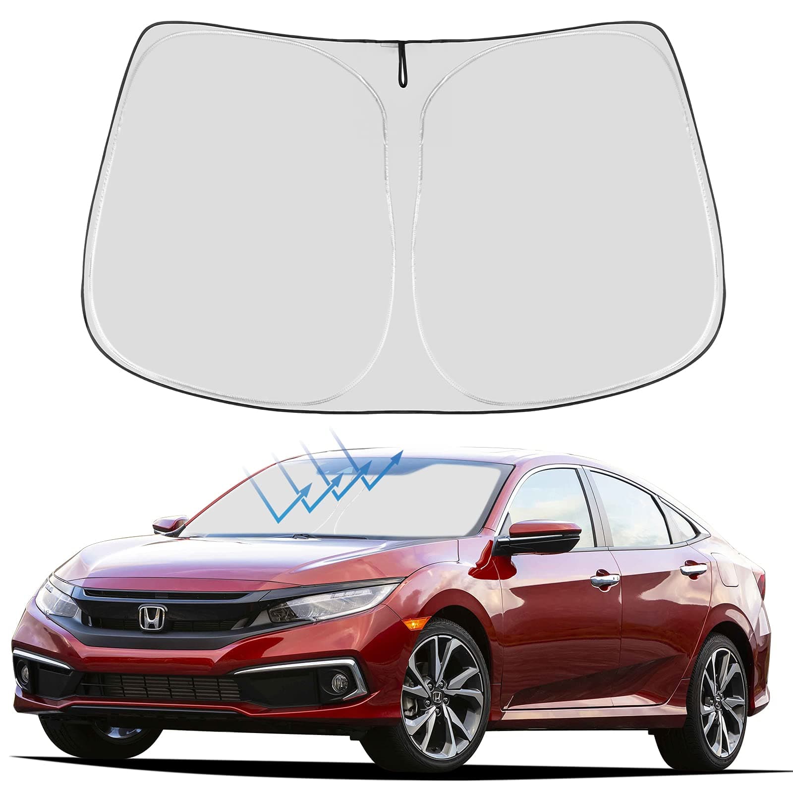 Proadsy Front Windshield Sunshade Foldable Sun Shade Protector Custom Fit 2021 2020 2019 2018 2017 2016 Honda Civic Sedan, Coupe, Hatchback, LX, EX, EX-L, Sport, Touring, Si Accessories 2022 Upgrade