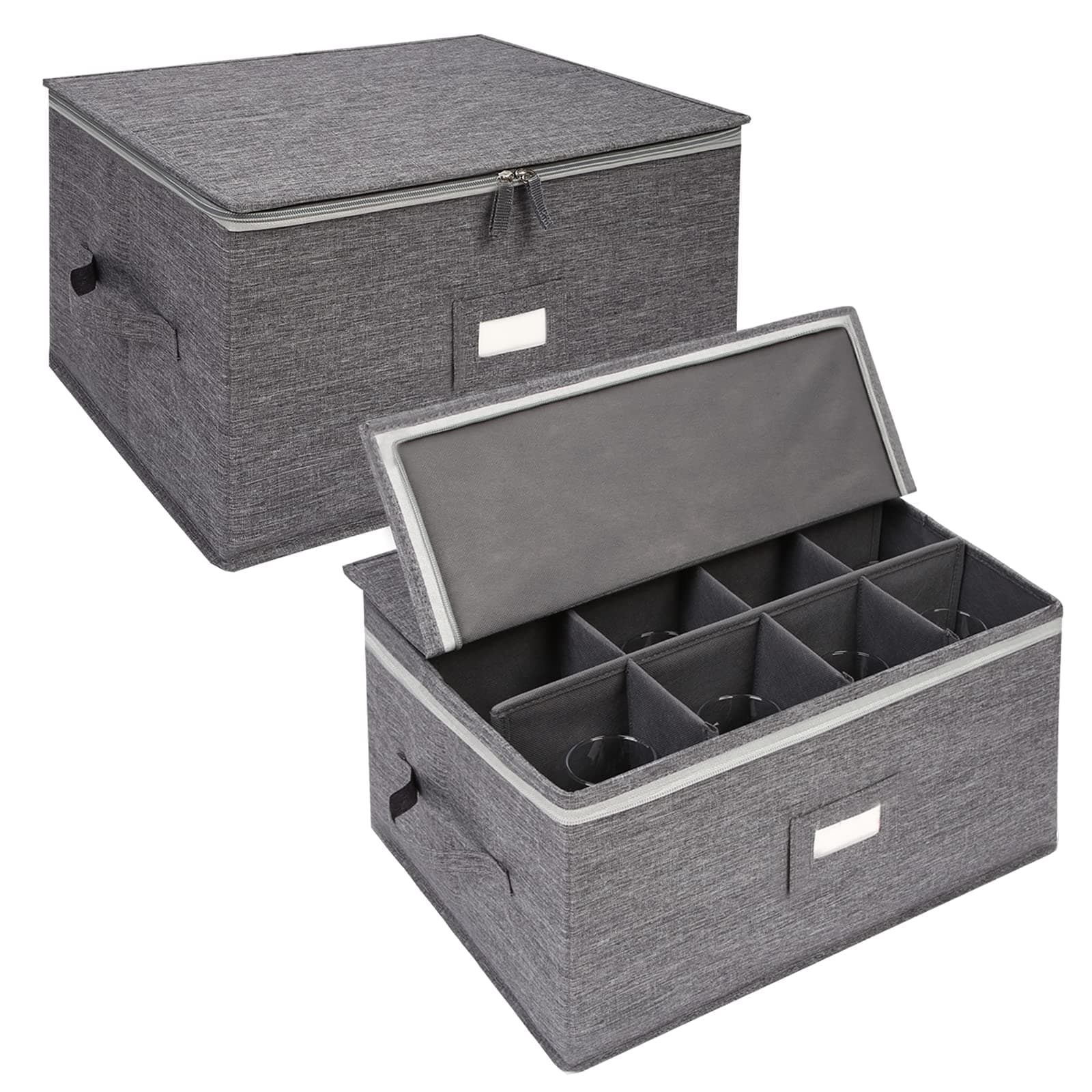 popoly Stemware Storage Box Case with Divider（2 pack）, Moving Boxes for Wine Glasses Case with Lid and Handles, Holds 12 Red or White Wine Glasses, Hard Shell and Stackable (Grey)