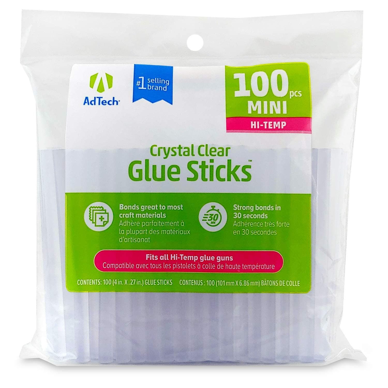Hi-Temp Mini Hot Glue Sticks, Clear (100 Sticks) | Quick Bonding for Crafting & DIY Projects | Compatible with Mini Glue Guns | Non-Toxic