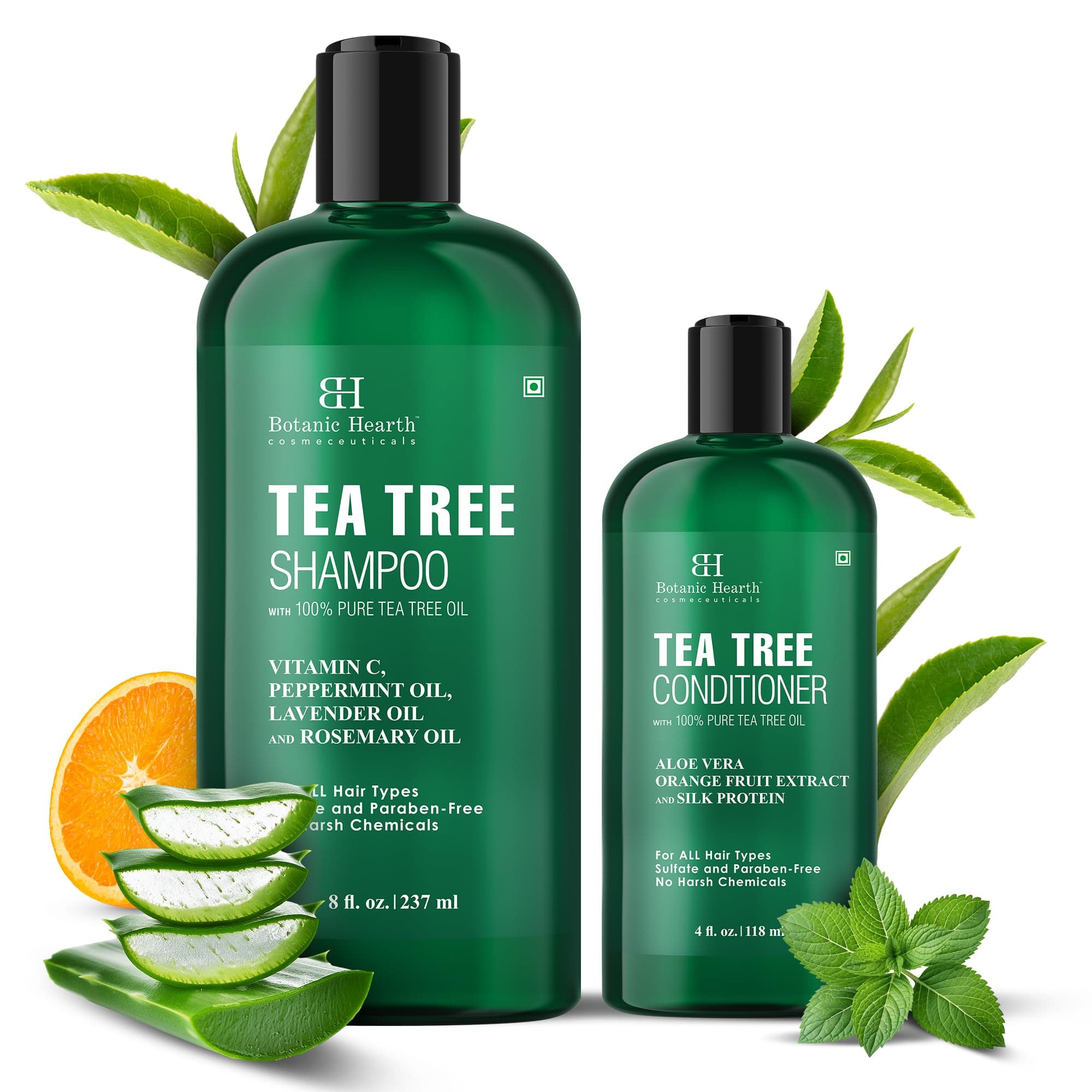 Tea Tree Shampoo 8 fl oz (237 ml) and Conditioner 4 fl oz (118 ml) | with 100% Pure Tea Tree Oil, for Itchy and Dry Scalp, Sulfate/Paraben Free | for Men and Women