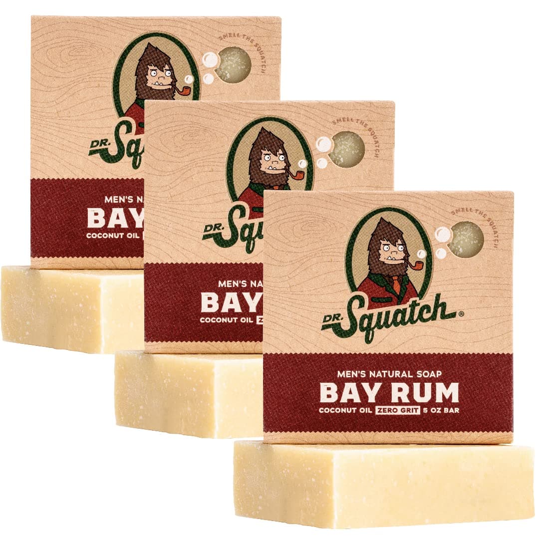 Dr. Squatch All Natural Soap Bar for Men, 3 Pack - Bay Rum[Amazon-developed Certification] Compact by Design