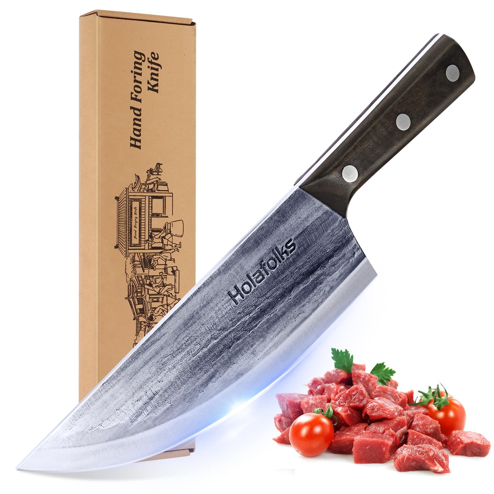 HolaFolks Chef Knife - Multi-Functional Cooking Knife. Suitable for Home Kitchen, Restaurant Cooking, Camping Picnic, Gift Knife. Balance & Control.