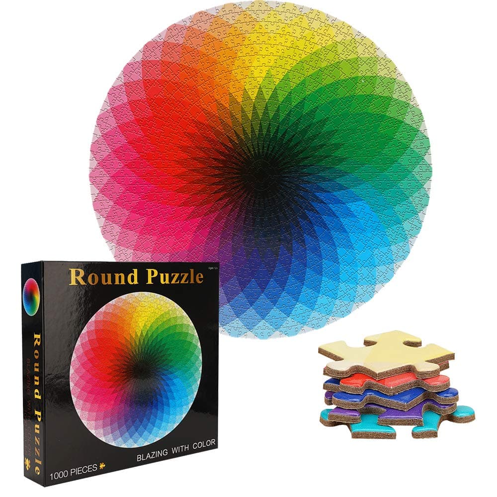 1000 Pieces Rainbow Round Puzzle for Adults, Colour Gradient Jigsaw Puzzles, 67.5cm/26.57in 2mm - Family Game Stress Reliever Difficult Challenge Puzzle for Adults Kids 14+