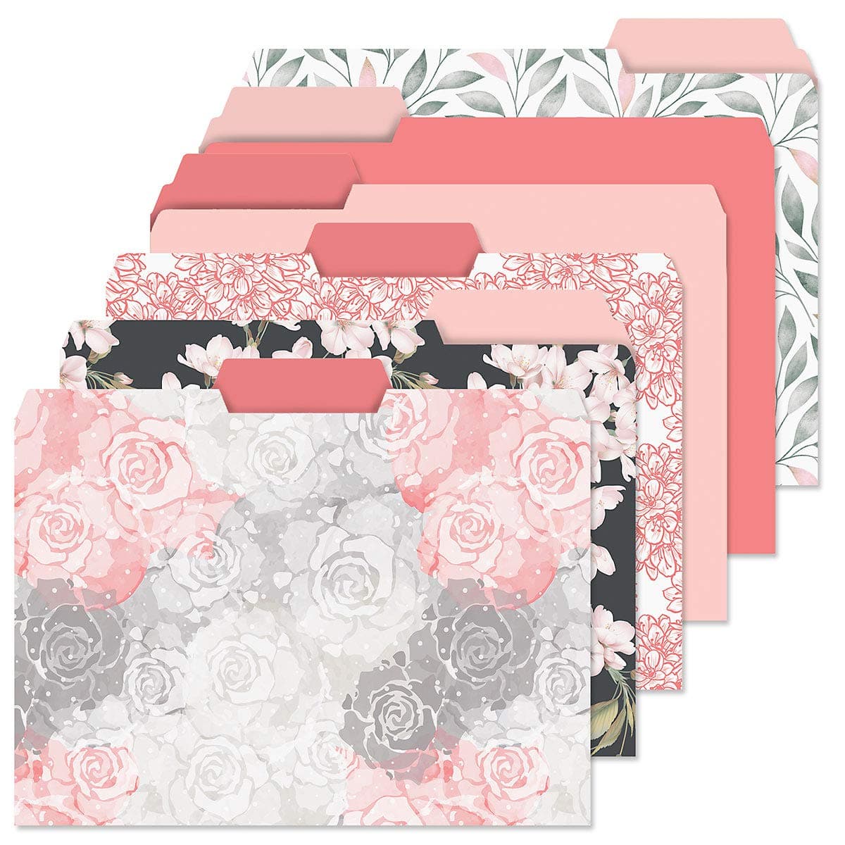 Current Charcoal & Coral File Folders Value Pack - Bulk Set of 24, 6 Pretty Decorative Designs, 1/3 Cut Tabs, Heavy-Duty Paper Stock, Office Supplies for Home & Work, 9-½” x 11-¾” Letter Size