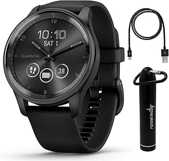 Wearable4UGarmin vivomove Trend 40 mm Smartwatch, Slate Stainless Steel Bezel with Black Case - 2023 Unisex Stylish Analog Fitness Hybrid Watch with Smart Notifications, Touchscreen E-Bank Bundle
