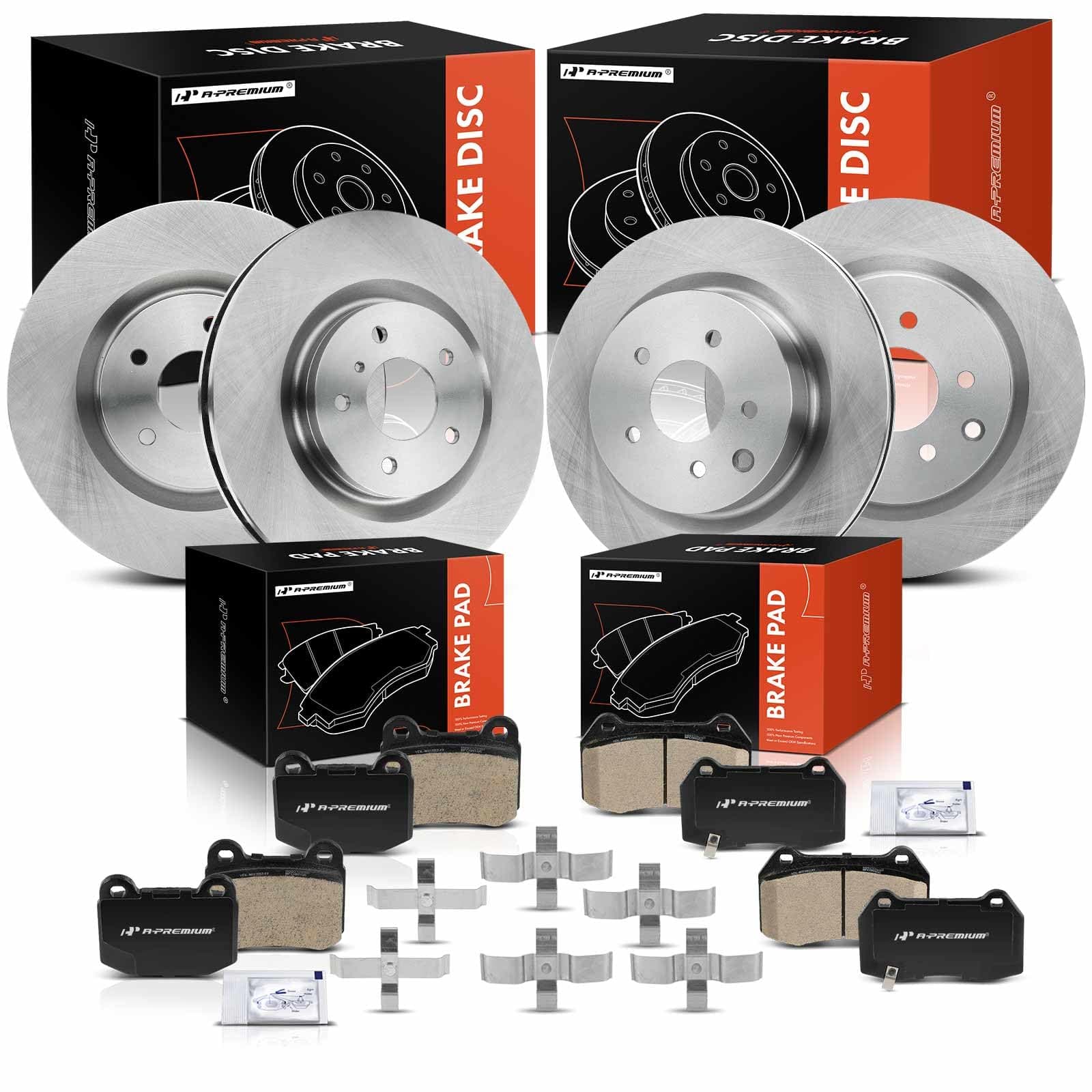 A-Premium Front and Rear Vented Disc Brake Rotors + Ceramic Pads Kit Compatible with Select Infiniti and Nissan Models - G35 2004, 350Z 2003-2008, 12-PC Set