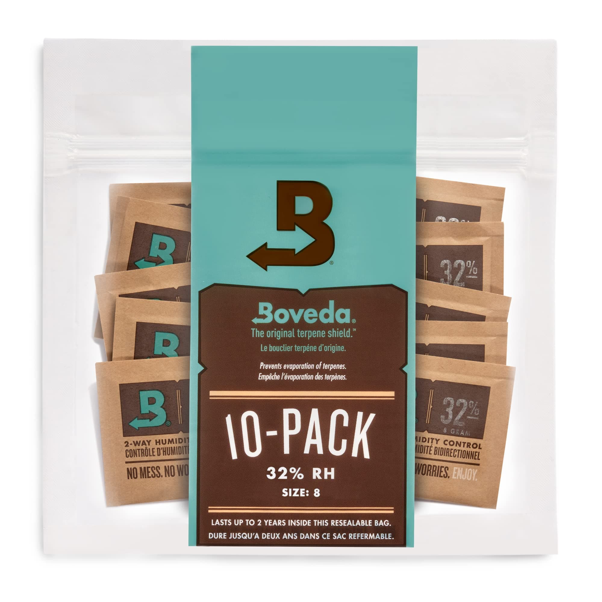 Boveda 32% Two-Way Humidity Control Packs For Storing 1 oz of Dry Goods – Size 8 – 10 Pack – Humidifier Packs for Coffee & Tea Storage – Hydration Packets in Resealable Bag