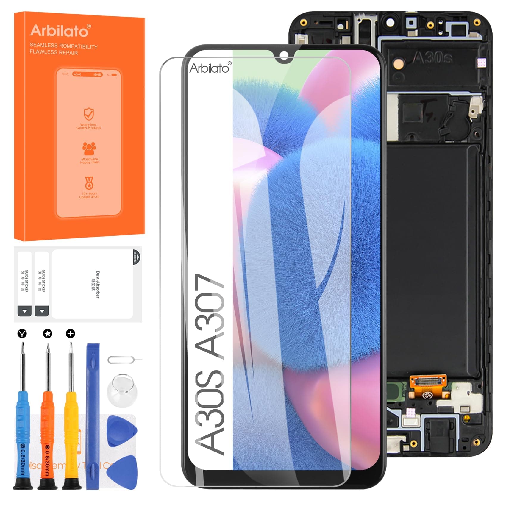 OLED Screen for Samsung Galaxy A30S Screen Replacement for Samsung A307 LCD Screen SM-A307F,SM-A307G Touch Display Digitizer Assembly Repair Parts with Frame（Black with Figerprint Function）