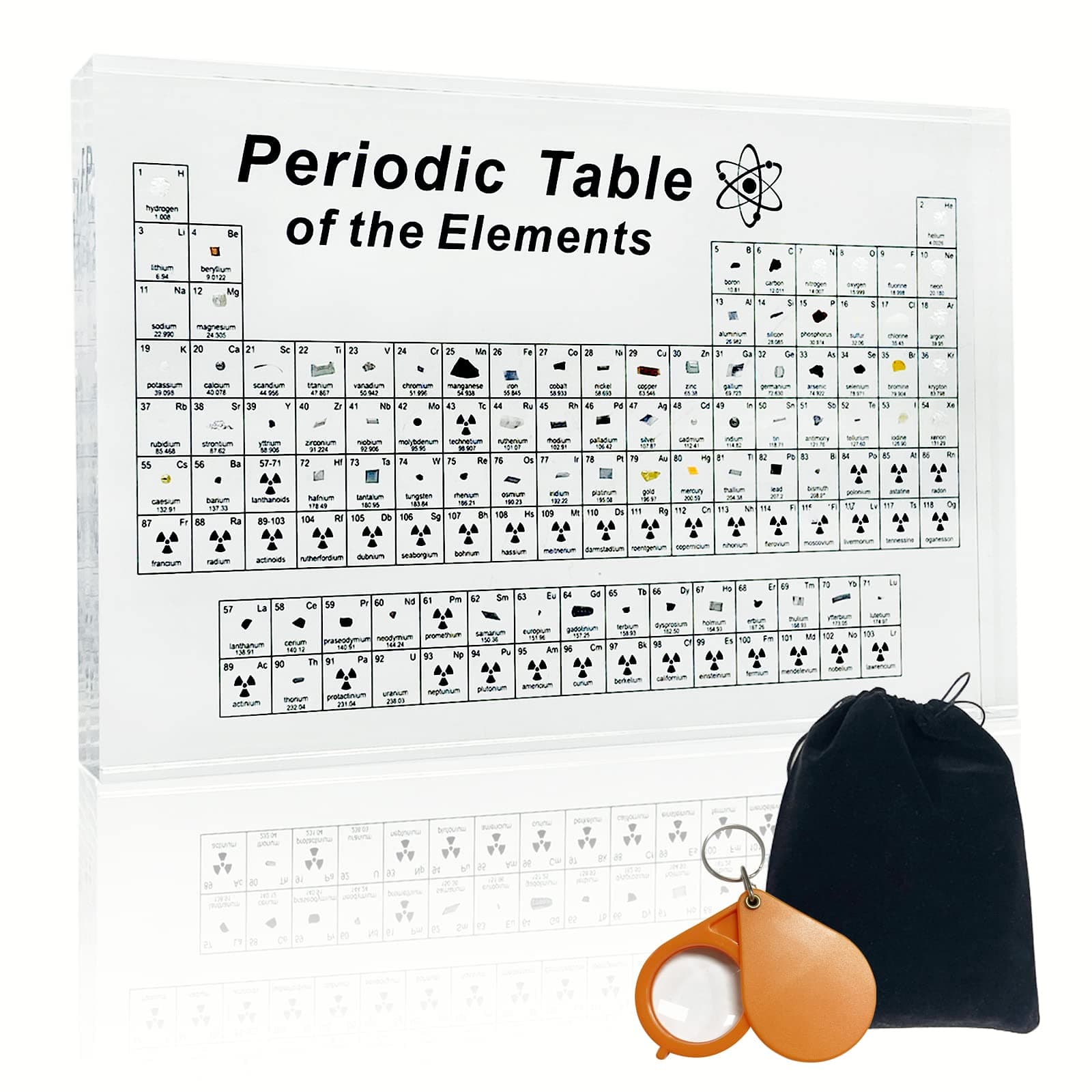 Periodic Table With Real Elements Inside, Acrylic With Flannel Bag, Large Chemistry Gifts for Kids Adults Teacher (8.3" x 5.5")