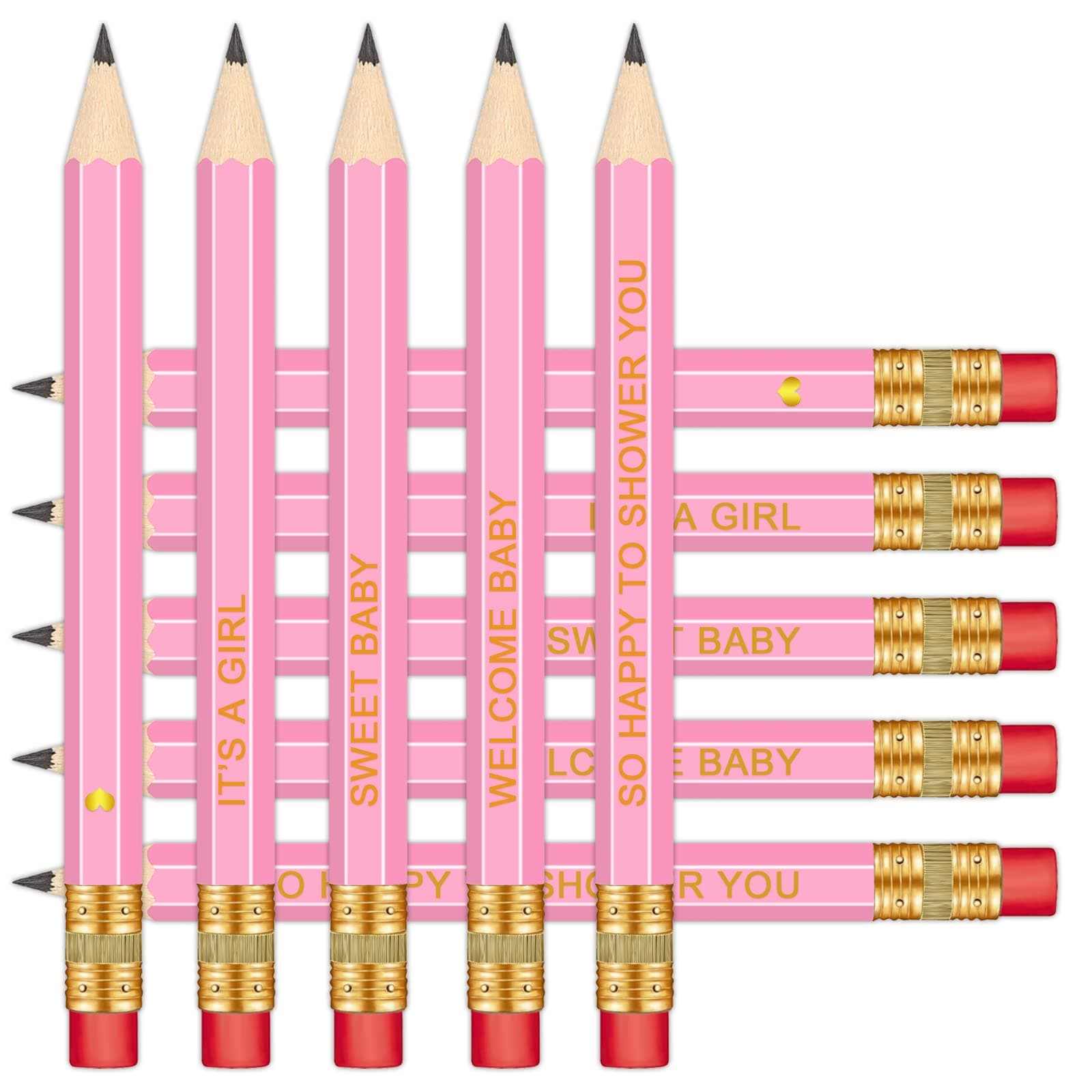 Vusnud50Pcs – Baby Shower Sharpened Half Pencils with Erasers, Pre-sharpened Pencils for Baby Shower Games, 4 Inches (Pink, Girl)