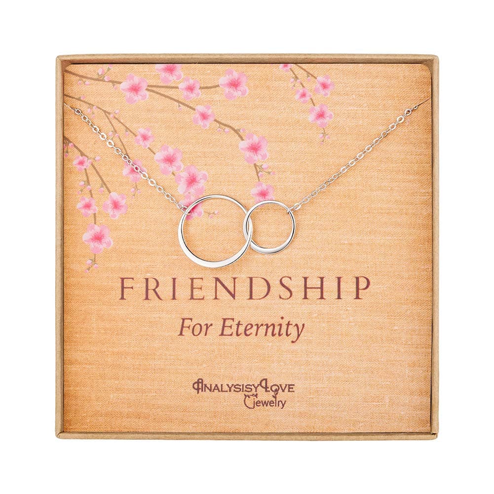 Friendship for Eternity Necklace - Sterling Silver Interlocking Infinity 2 Circle Necklace Gift Jewelry for Best Friend