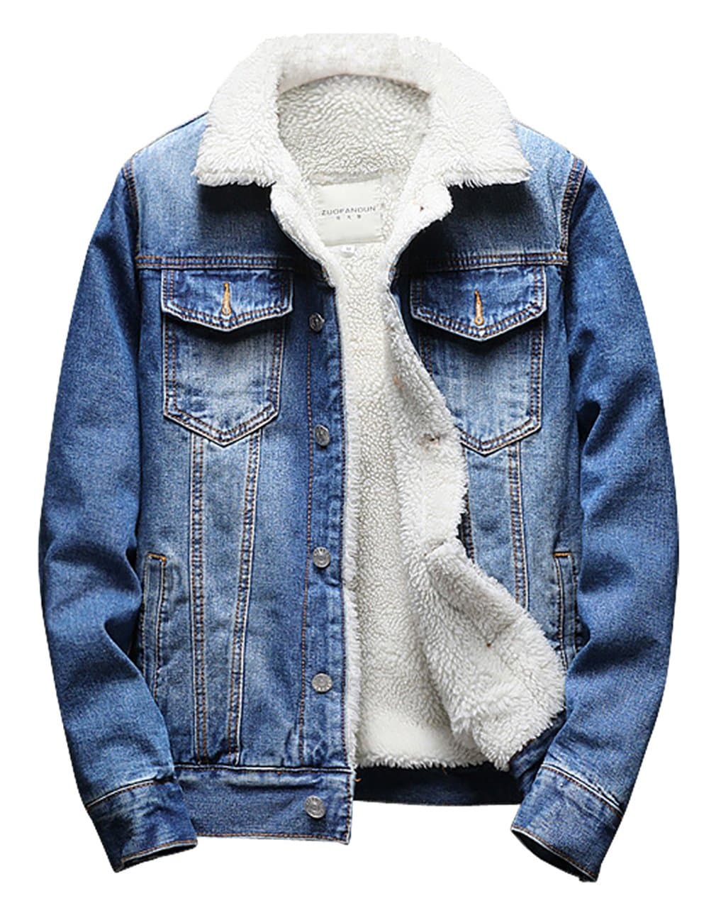 BeskieMen's Sherpa Lined Denim Jacket Button Down Classic Trucker Jackets Warm Casual Quilted Jeans Coats Outerwear