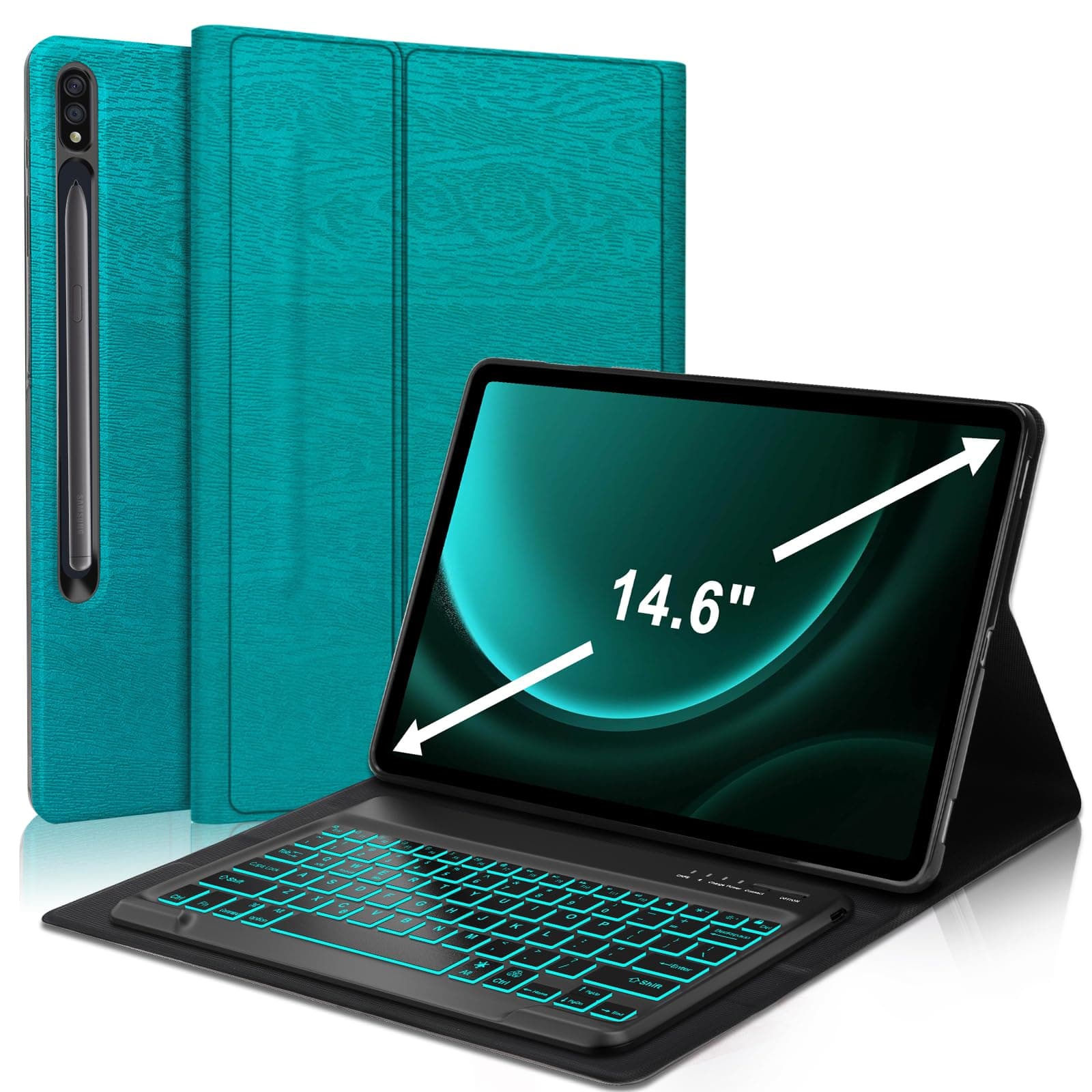 Samsung Galaxy Tab S10 Ultra Keyboard Case 14.6”, Detachable Wireless Keyboard| 7 Colors Backlit|Slim Folio Cover with Pen Holder for Tab S9 Ultra 2023/S8 Ultra 2022 SM-X910/X916/X918/X900/X906 Green