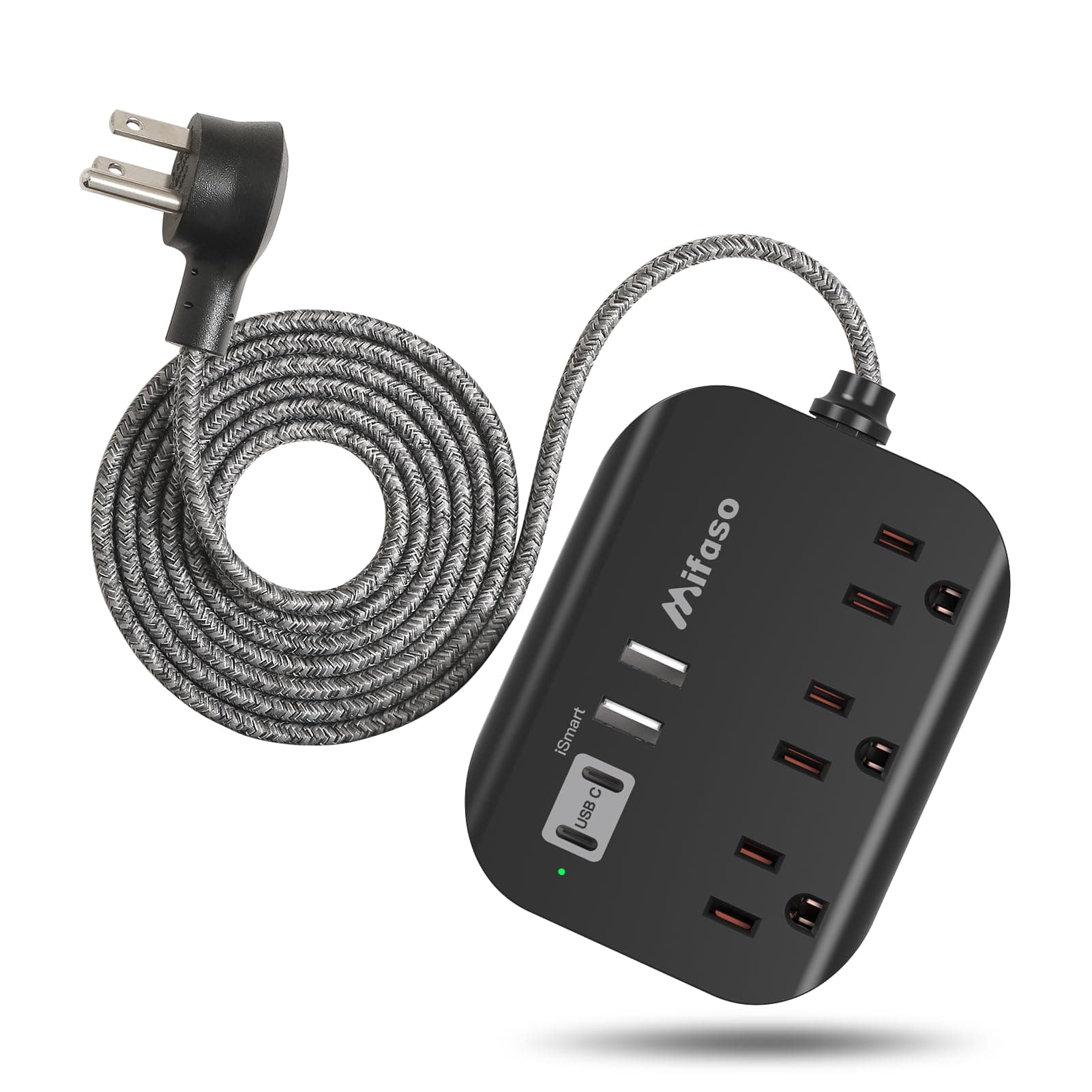 Mifaso Cruise Ship Essentials - Power Strip with USB, Mountable Flat Plug Power Strip with 3 Outlets 3 USB Ports(Smart 3.1A), 5ft Braided Extension Cord, Compact for Cruise Ship, Travel, Home, Dorm
