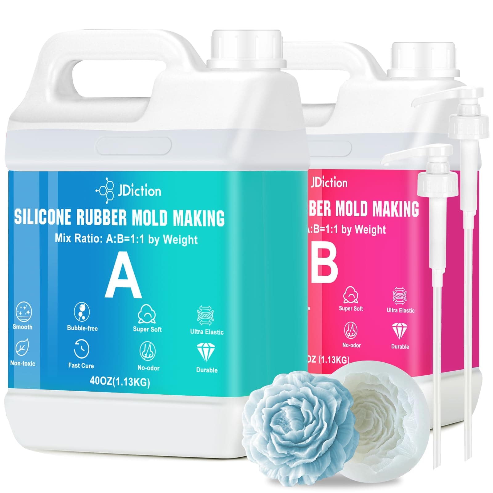 JDiction Silicone Mold Making Kit, 5lb(80oz) Super Elastic Liquid Silicone for Molds Making, Fast Cure Soft Mold Making Silicone Rubber for Casting Resin Molds/Silicone Molds/Candle/Soap Molds