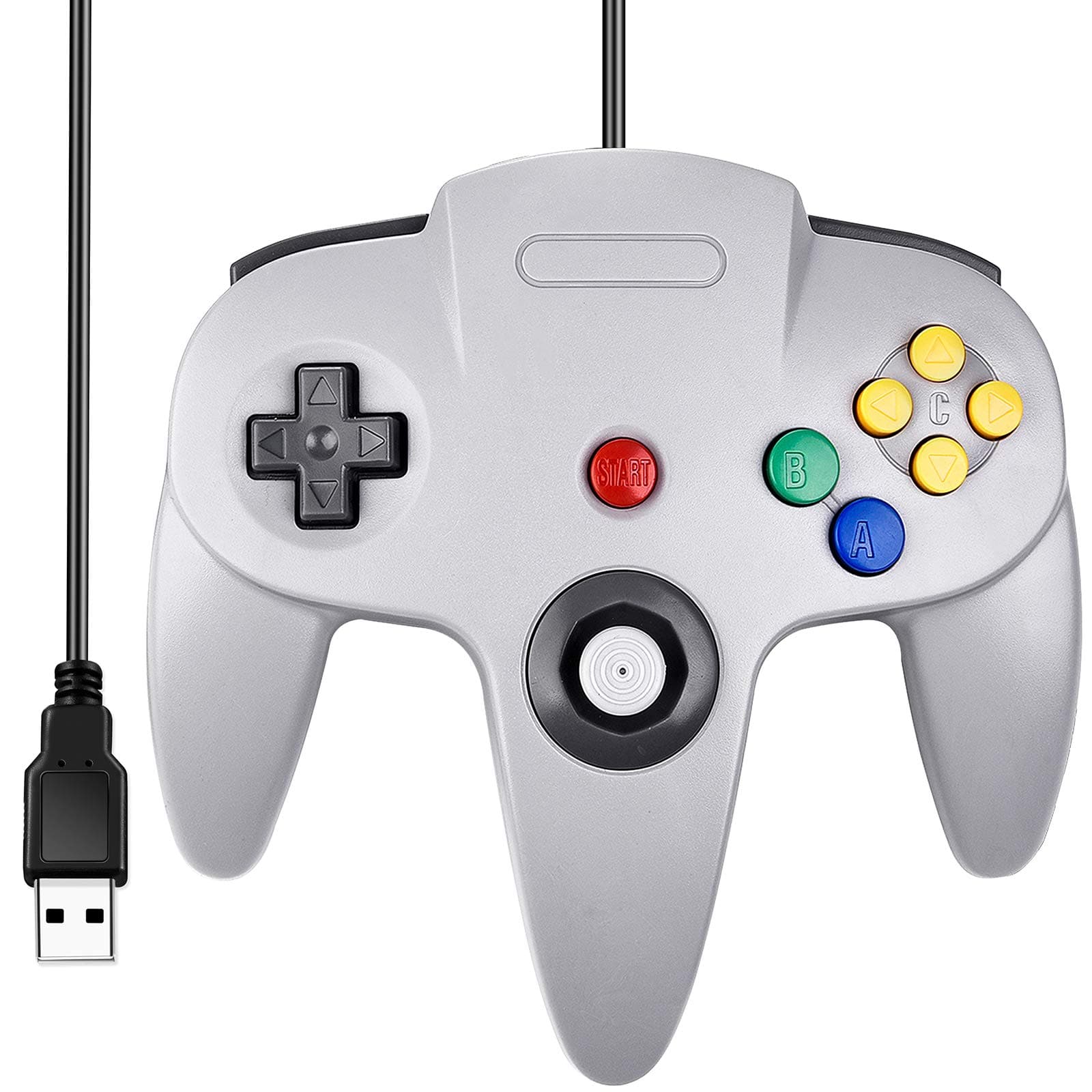 Saffun Classic N64 Controller, Innext Wired Usb Pc Game Pad Joystick, Bit Stick Joy Controller For Windows Mac Linux Raspberry Pi 3 Sega Genesis Higan (Grey)