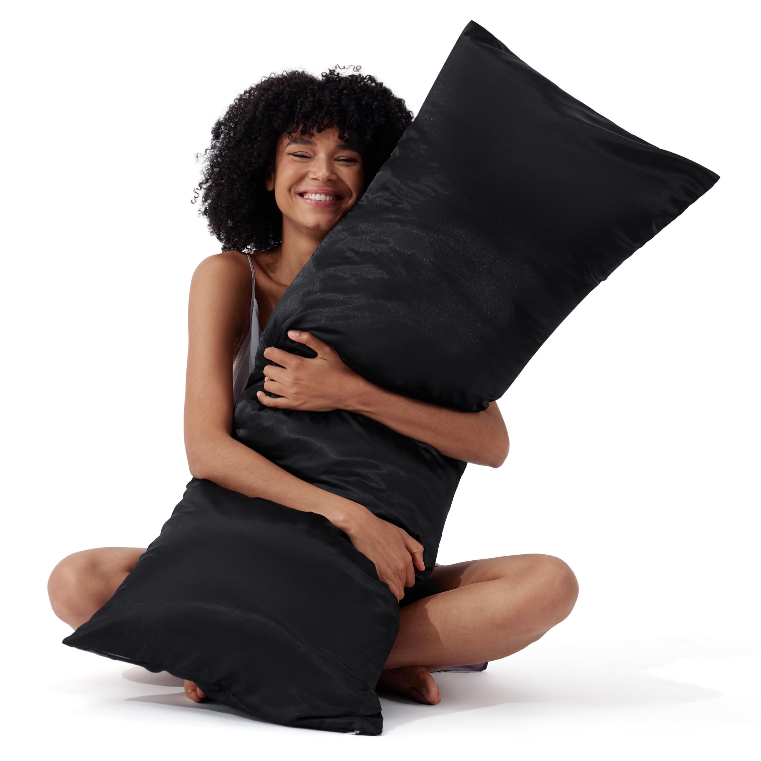 Bedsure Satin Body Pillow Pillowcase for Hair and Skin - Black Zipper Long Pillow Case, Similar to Silk Pillow Cases, Silky & Super Soft Body Pillow Case Cover, Gifts for Women or Men, 20x54 Inches