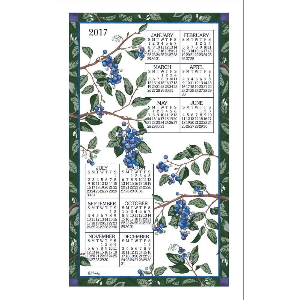 2017 Blueberries Linen Kitchen Towel Calendar