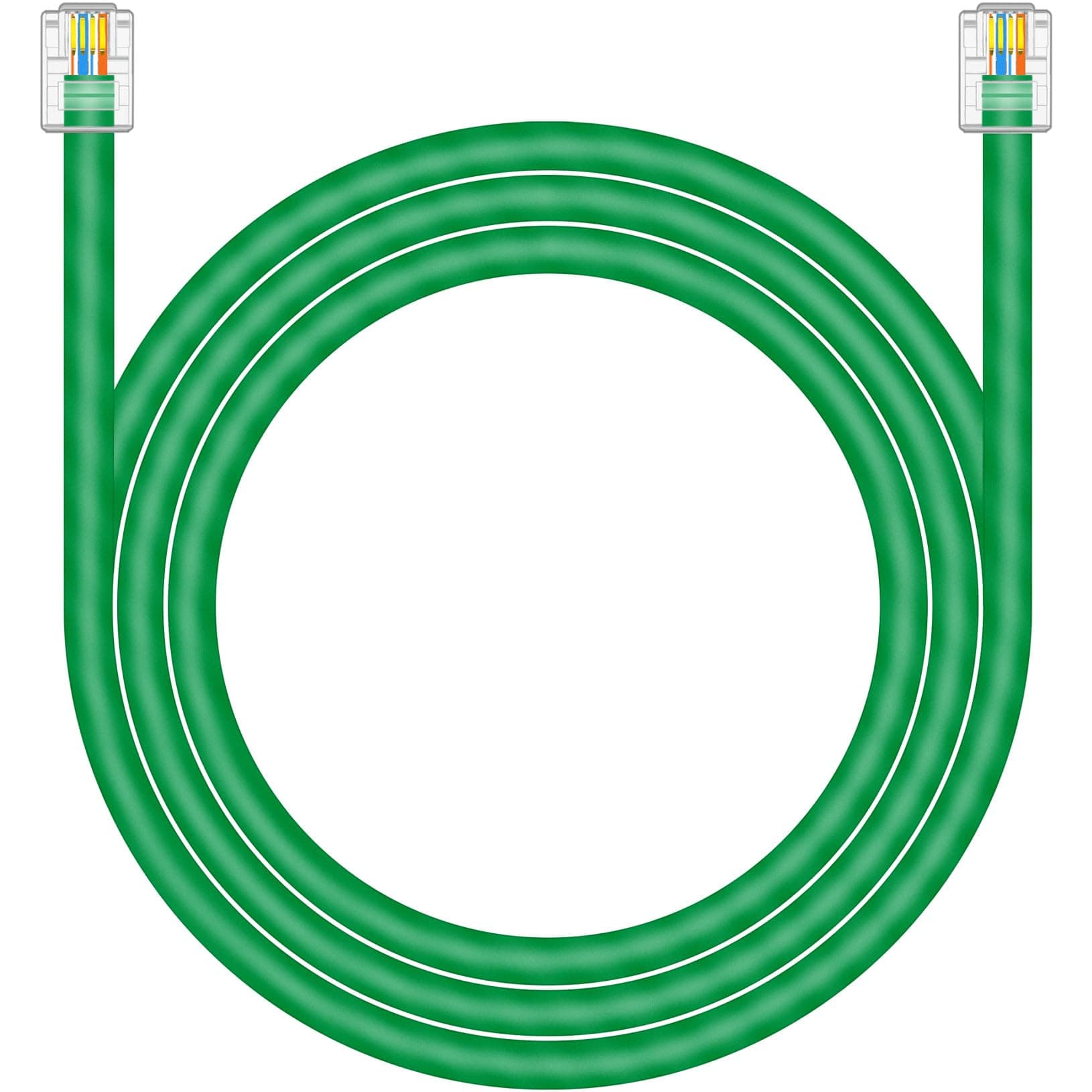 NECABLES CAT5E RJ11 Data Cable DSL Cable 6ft Heavy Duty High-Speed for DSL Modem UTP Compatible with ATT RJ11 6P4C Male to Male Green - 6 Feet