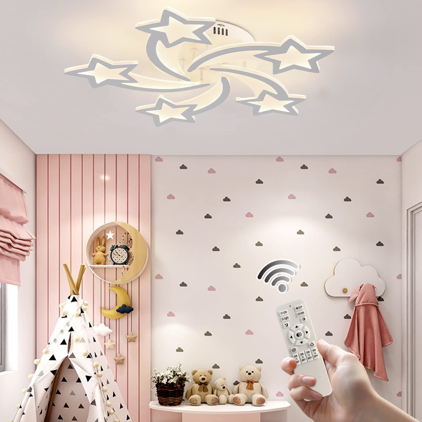 Qcyuui Led Ceiling Light 5-Star Shape Decoration Design, Dimmable with Remote Control 3000-6000K, 60w Modern Acrylic Ceiling Lights for Kids Room Bedroom Living Room