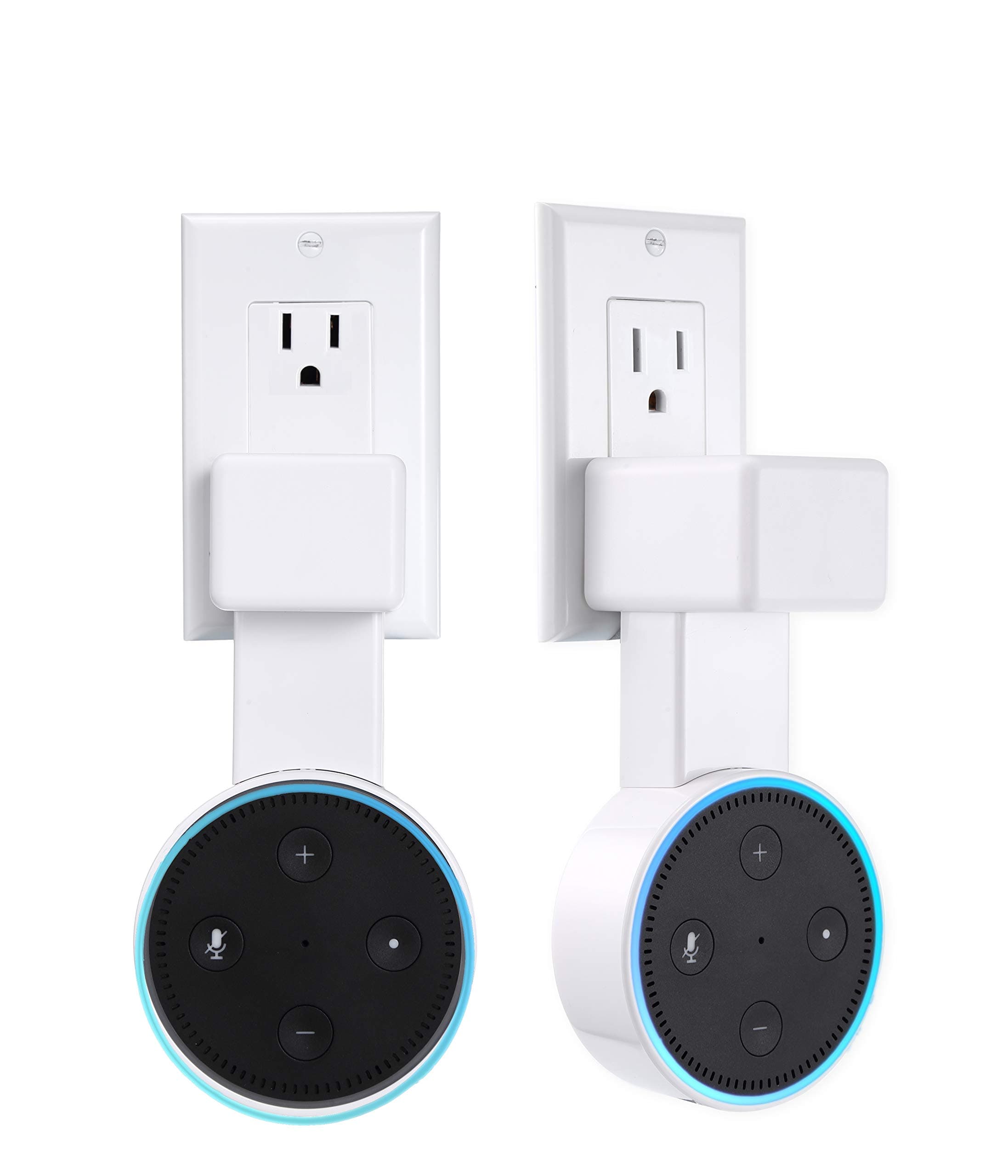 Feiyen Outlet Wall Mount Hanger Stand for Dot 2nd Generation Without Mess Wires Or Screws, Space-Saving Holder Case Plug Mounting Bracket in Kitchens, Bathroom and Bedroom (White-2Pack)