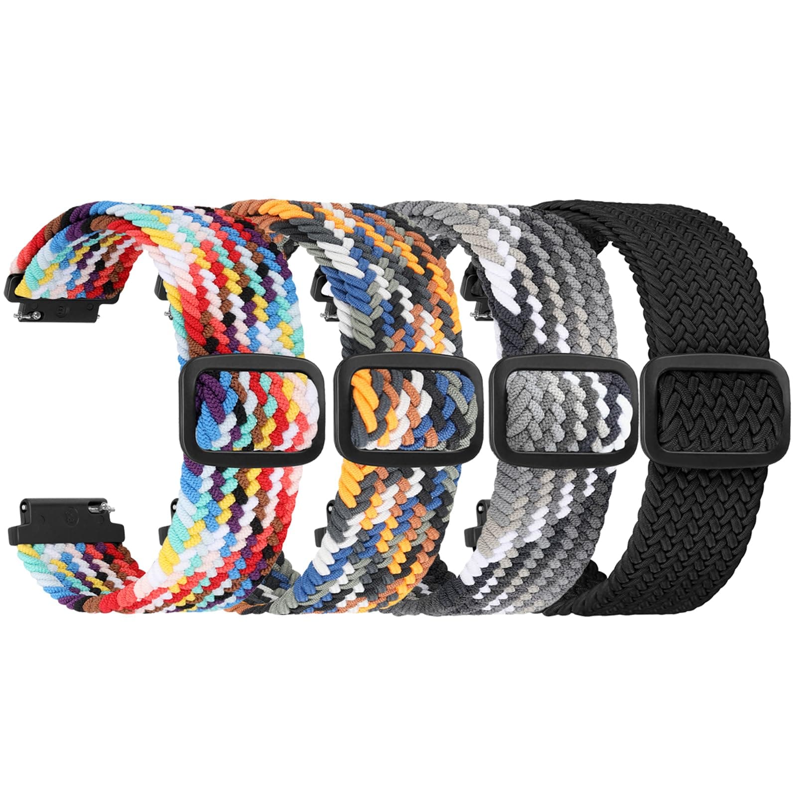 4 Pack Braided Stretchy Adjustable Straps 16mm 18mm Quick Release for Women Men,Sport Elastic Nylon Cloth Wristbands Band Width 16mm 18mm