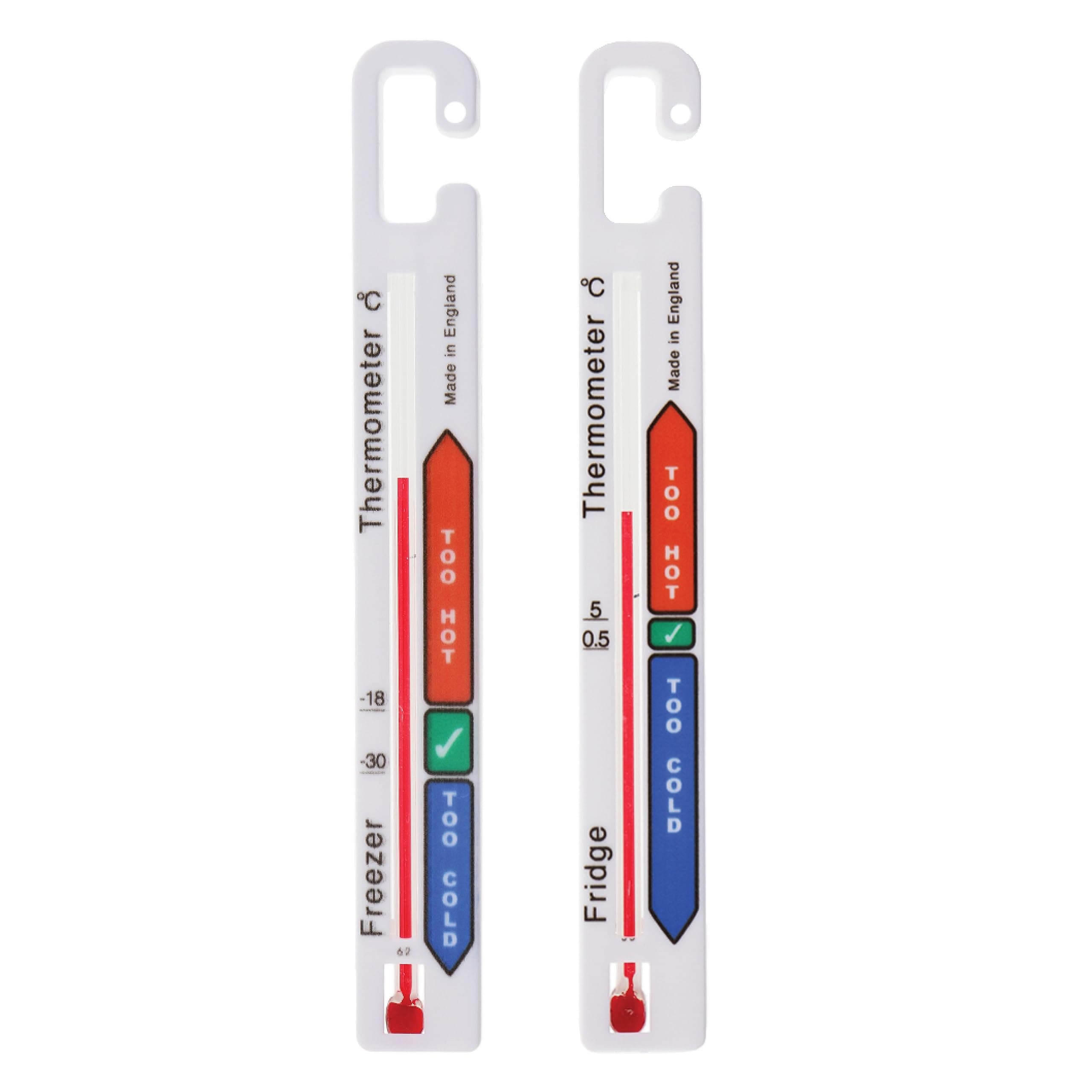 Twin Pack Fridge Freezer Thermometer Pack with Colour Coded Refrigerator Safe Temperature Zones - Ideal Freezer and Fridge Temperature Thermometer Pack