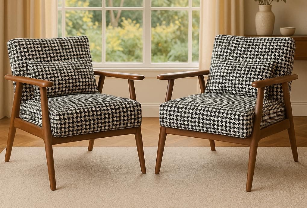 LSFH Hendricks Soft Suede Printed Accent Armchair – Stylish Single Sofa with Solid Sagwan Wood Frame for Living Room, Bedroom & Small Spaces (Set of 2 Chairs, Printed)