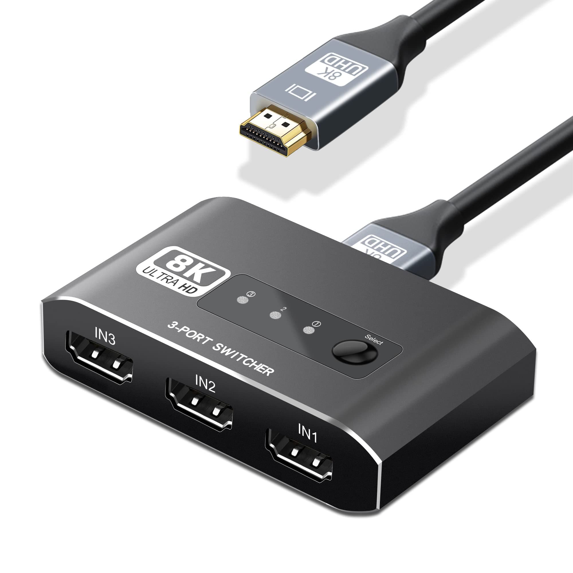 Avedio Links HDMI 2.1 Switch 3 in 1 Out, Aluminum Alloy 8K@60Hz/4K@120Hz Switcher Selector for Game Consoles, Fire Stick