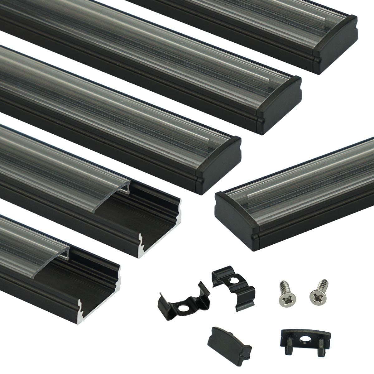 6Pack 3.3FT/1Meter Black LED Profile System with Transparent Black Cover Aluminum Extrusion Track Housing Profile LED Diffuser for Strip Tape Light for Under Cabinet Wall Lighting U1SW BT 1M