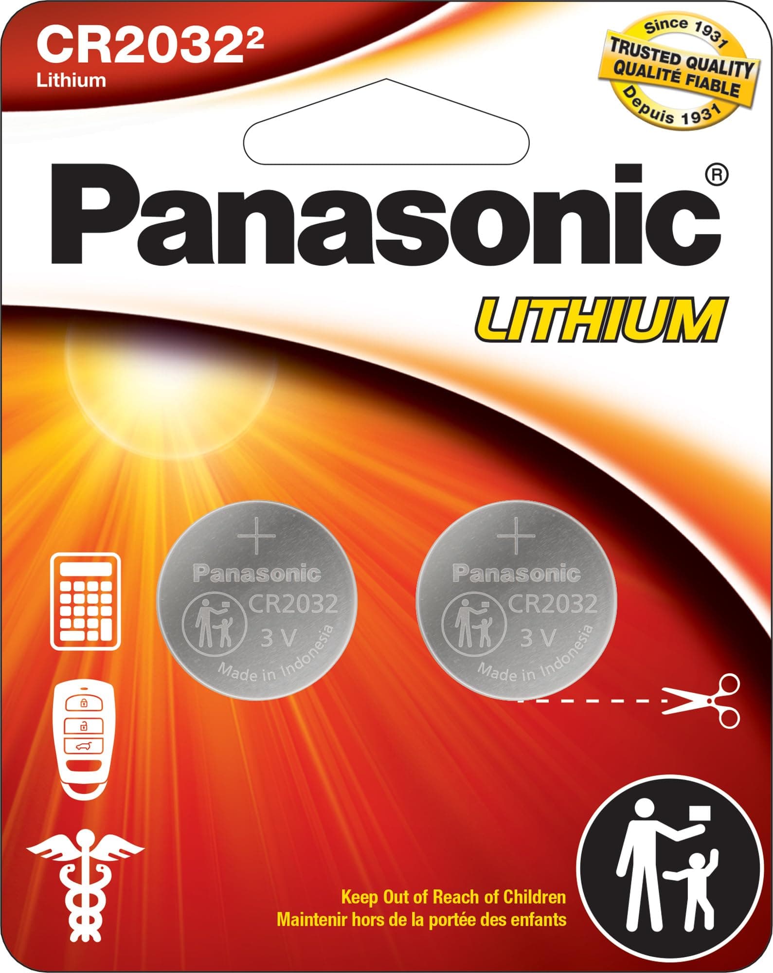 CR2032 3.0 Volt Long Lasting Lithium Coin Cell Batteries in Child Resistant, Standards Based Packaging, 2-Battery Pack