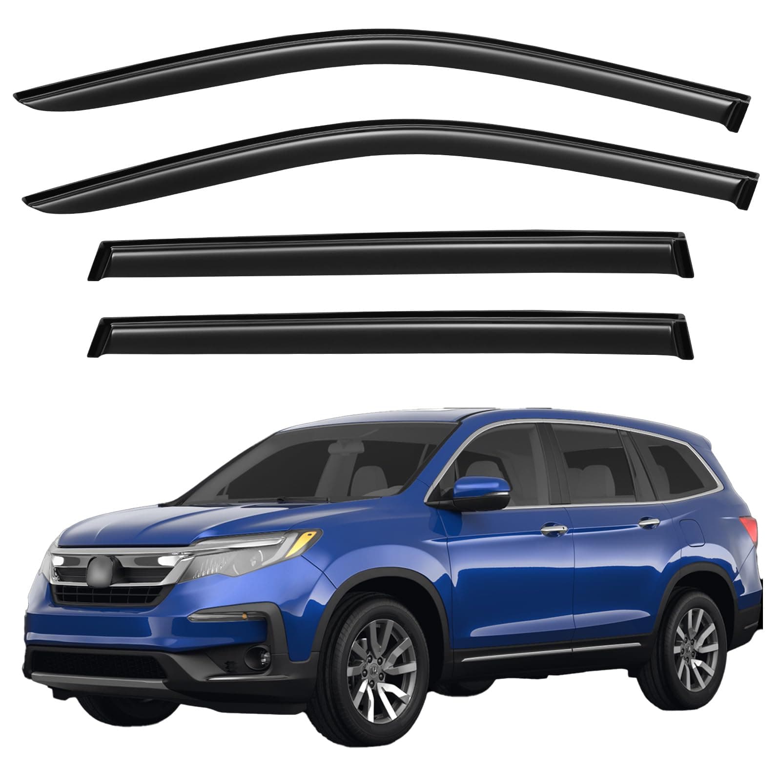 Window Visors Rain Guards for 2016 2017 2018 2019 2020 2021 2022 Honda Pilot, Out-Channel Window Vent Wind Deflectors Visors Shades for 16-22 Pilot (Excludes Touring Models)