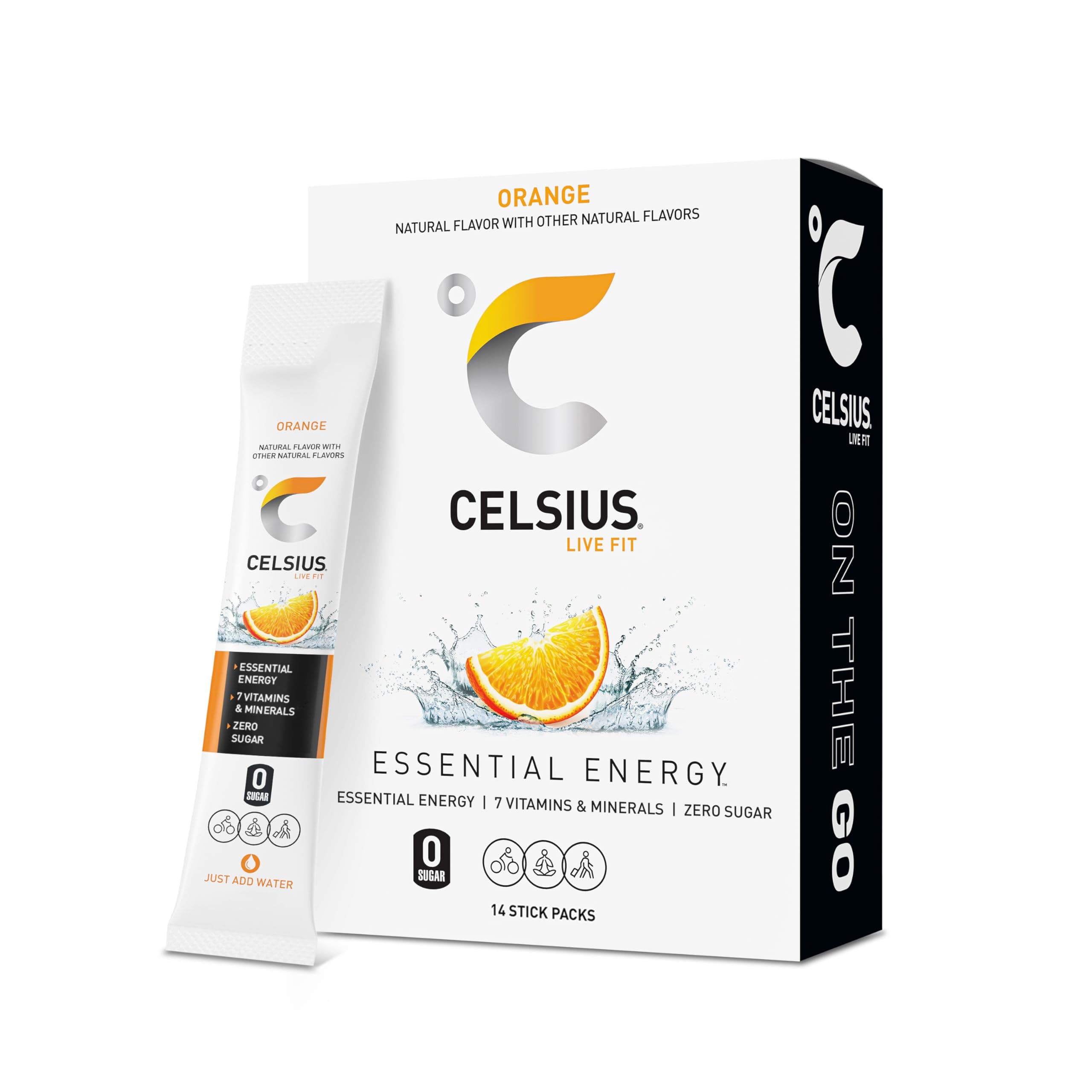 CELSIUS On The Go Orange, Sugar Free Energy Drink Mix (14 Sticks per Pack)
