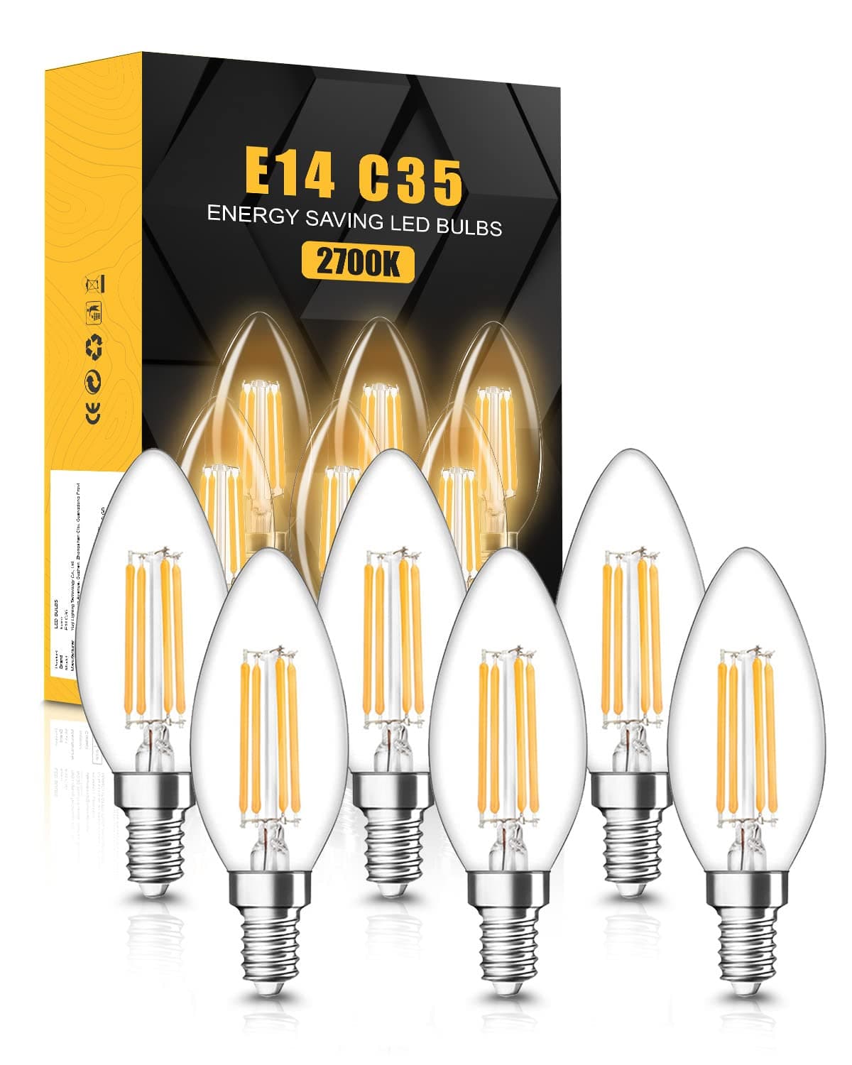 tuare E14 LED Light Bulb, 4W 400 Lumens E14 LED Light Bulb Warm White 2700K, 40W Equivalent SES Small Edison Screw Light Bulbs, CRI 80 Candle Bulb, Non Dimmable - Pack of 6