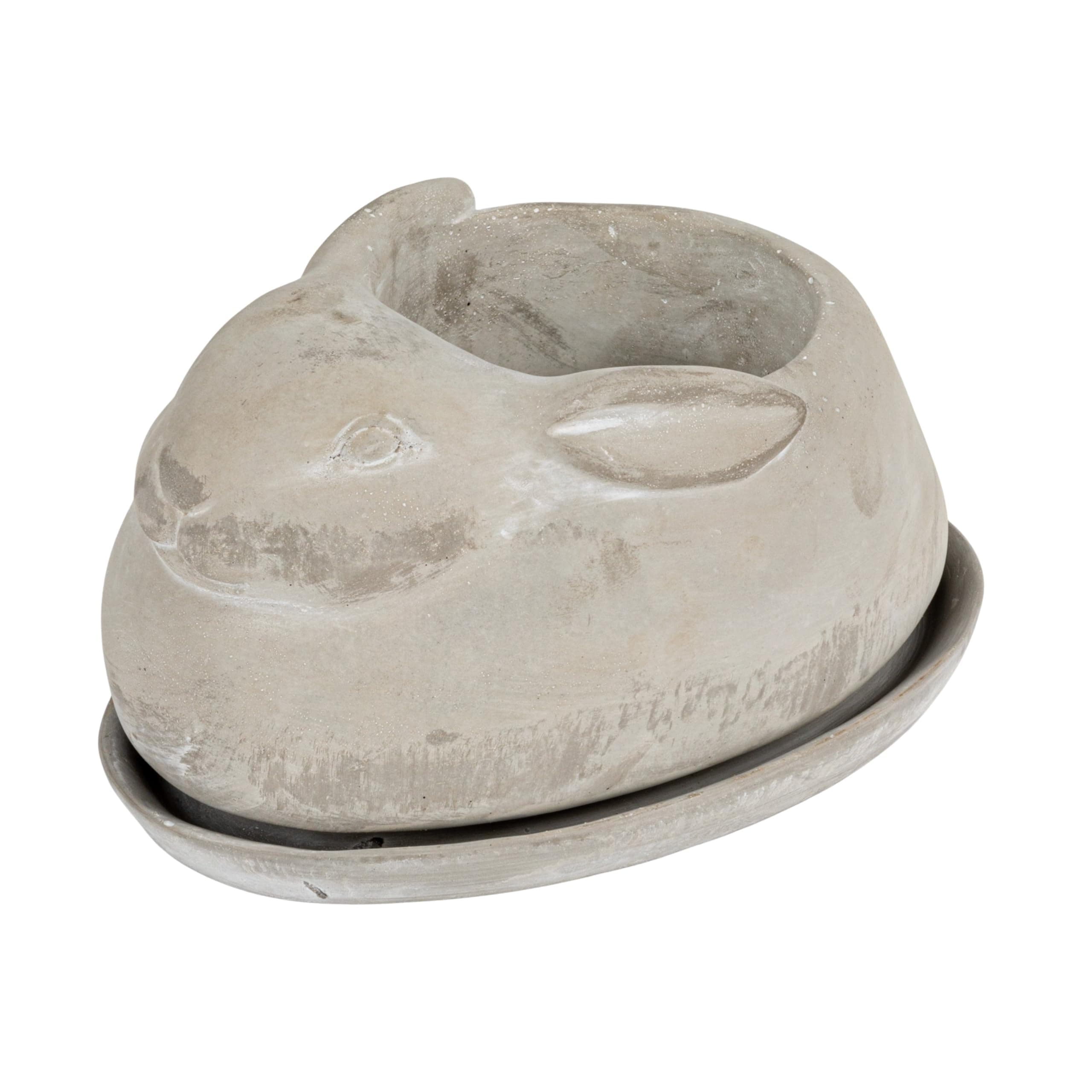 Cement Rabbit Planter with Saucer (Set of 2 Pieces)