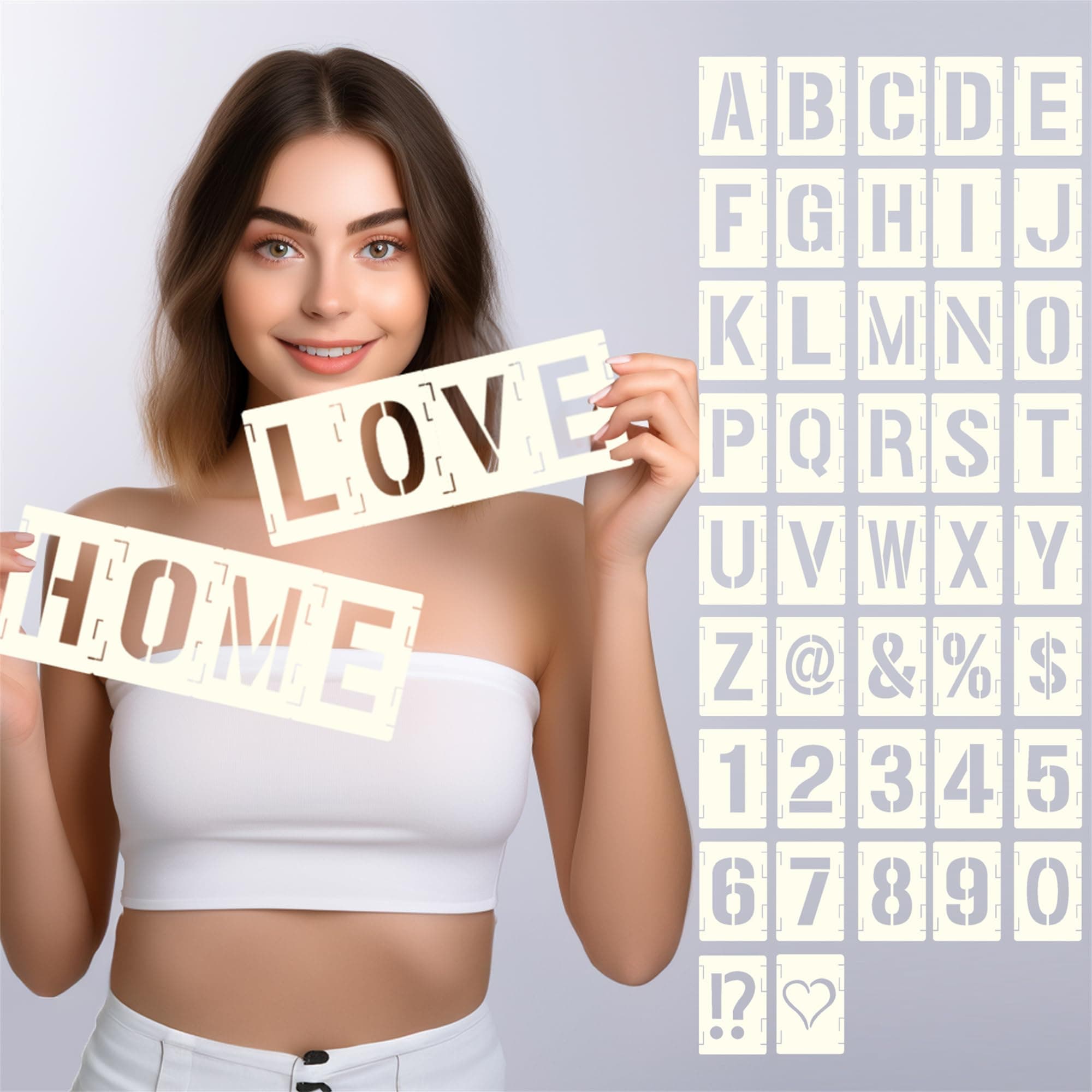 42pcs Traceable Interlocking Stencil Template Set, 6 Inch Reusable Letter Stencils, Alphabet Numbers and Symbols for Painting On Wood Bullet Journal Canvas Rock Sign Wall Art Carpark Fabric